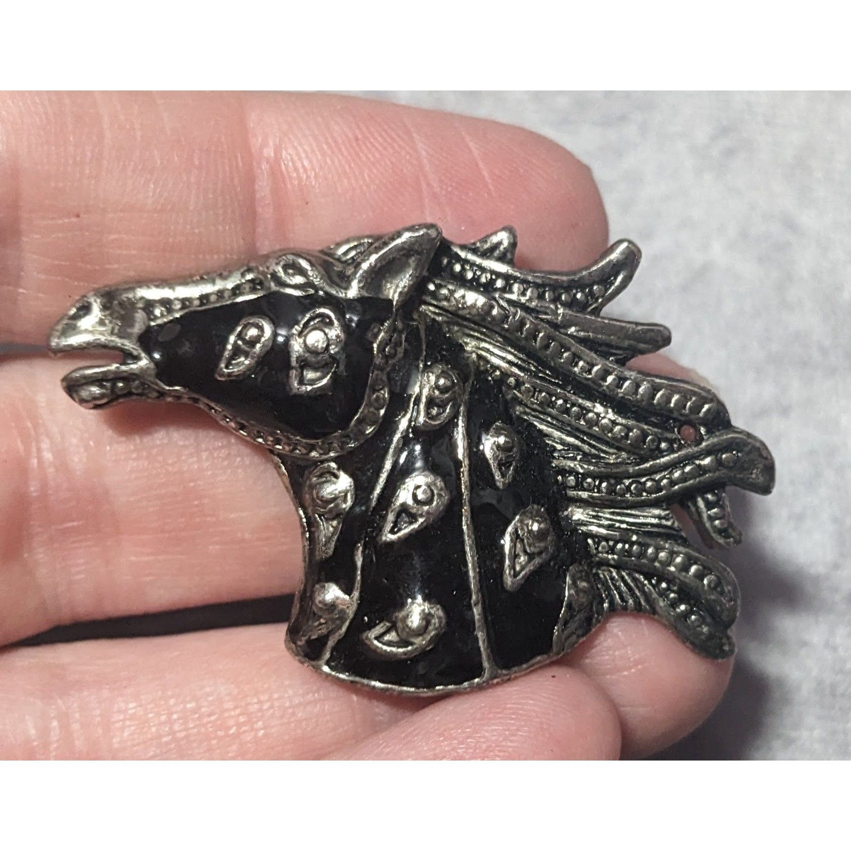 Other Vintage Horse Head Black And Silver Tone Brooch/Pendant Size ONE SIZE - 5 Thumbnail