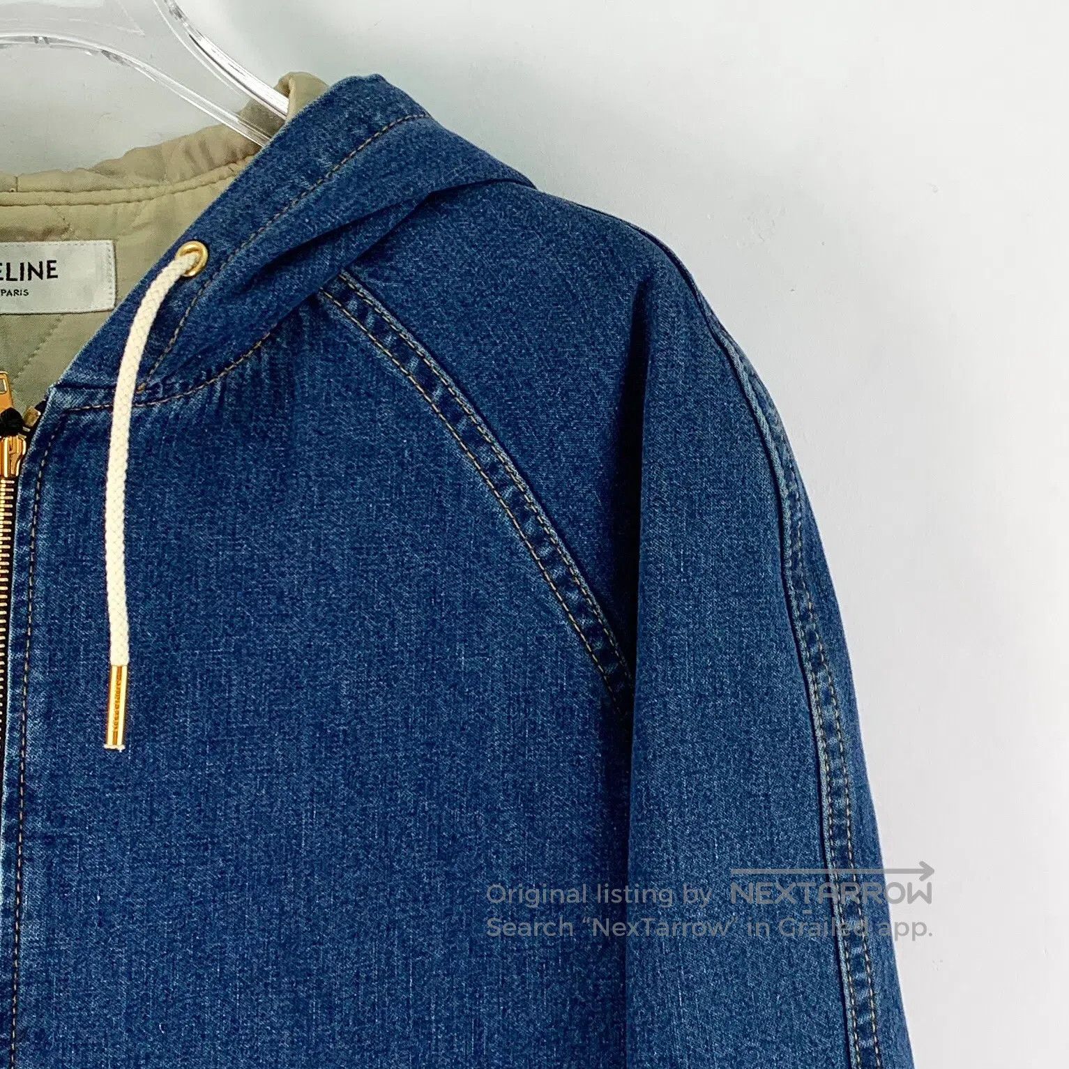 Celine CELINE Dark Blue Logo Letter Embroidered Cotton Hooded Dra Size US XS / EU 42 / 0 - 3 Thumbnail