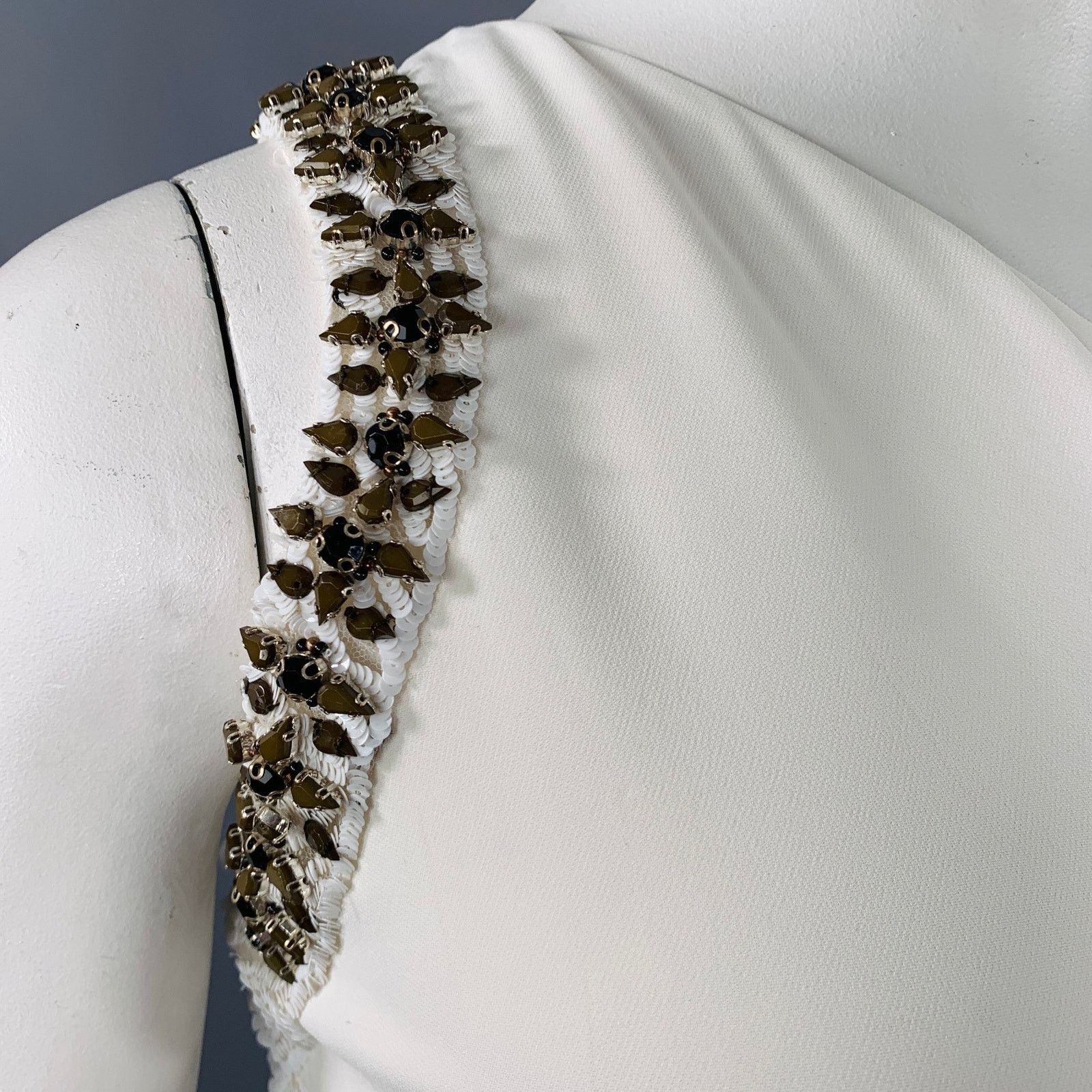 Roberto Cavalli Size 12 Cream Viscose Blend Rhinestones Evening Gown Size XL / US 12-14 / IT 48-50 - 2 Thumbnail