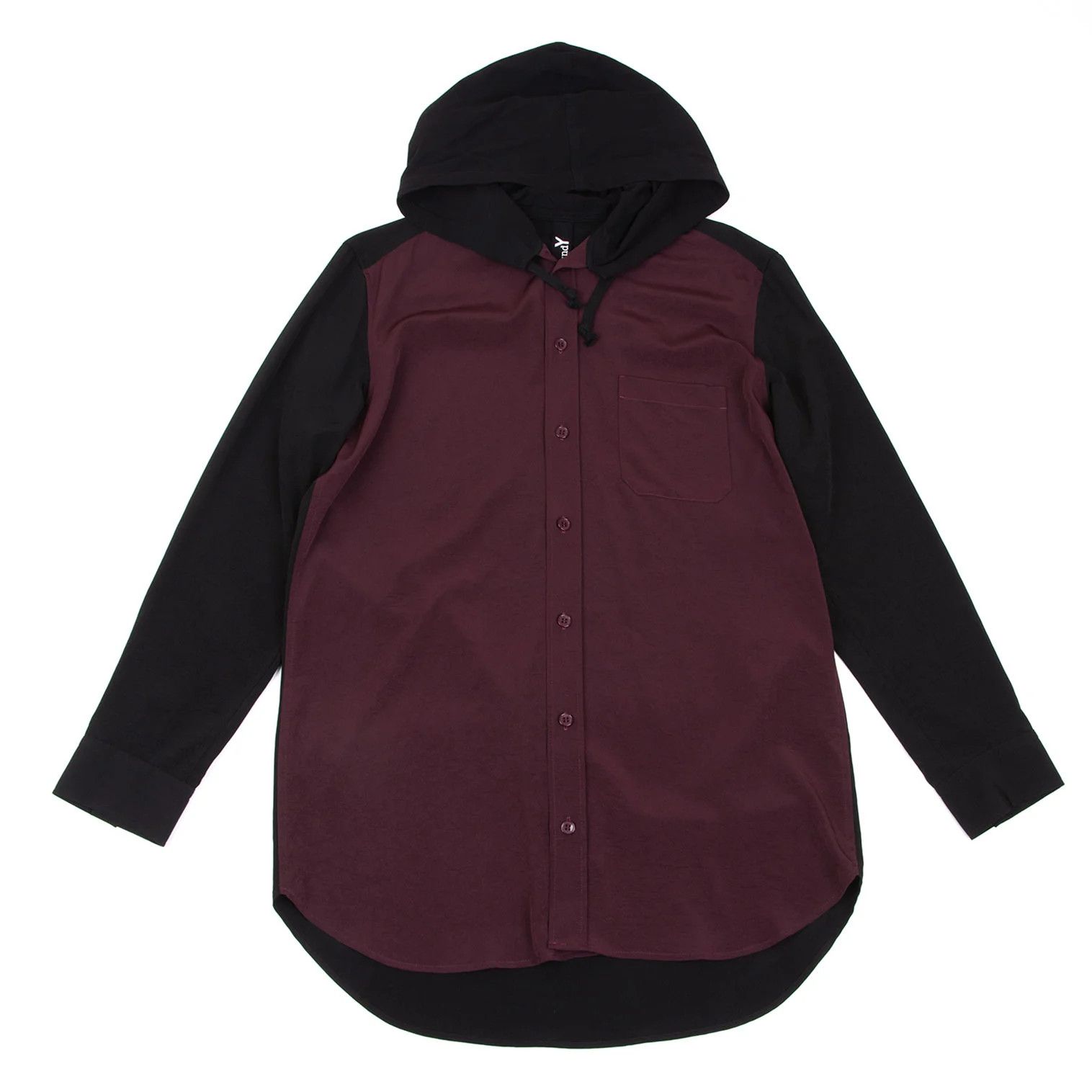Yohji Yamamoto Bi-color Hooded Shirt in Bordeaux and Black Size US M / EU 48-50 / 2 - 1 Thumbnail