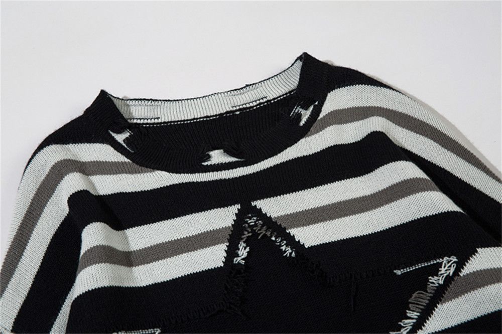 Vintage Men's loose raw edge star striped crew neck sweater Size US M / EU 48-50 / 2 - 3 Thumbnail