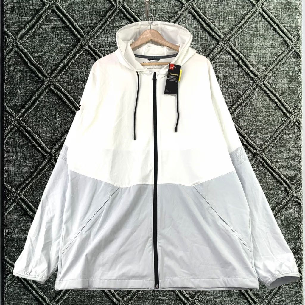 Under Armour Jacket Men Xlt White Blue Ua Squad Warm-Up Hooded Full Zip, Men's