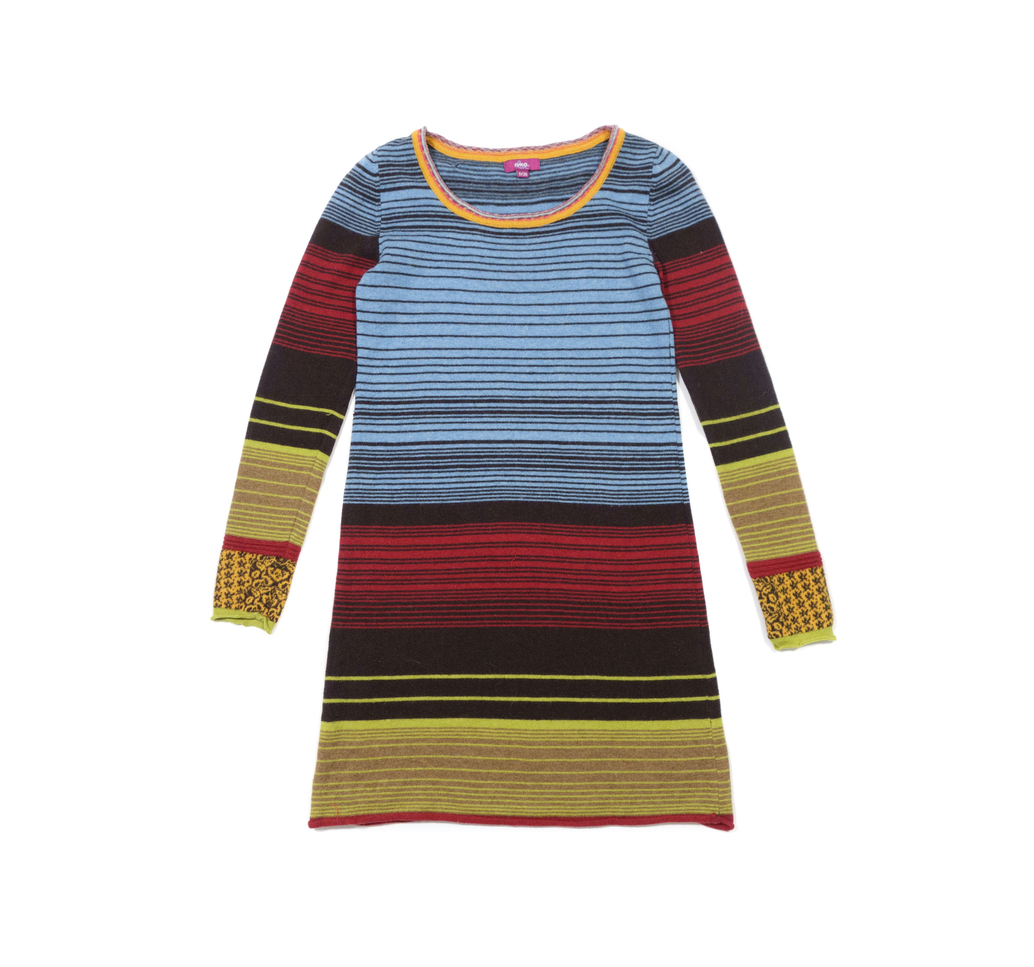 Other IVKO Striped Wool Knit Dress Floral Intarsia Pattern Y2K Size S / US 4 / IT 40 - 1 Thumbnail