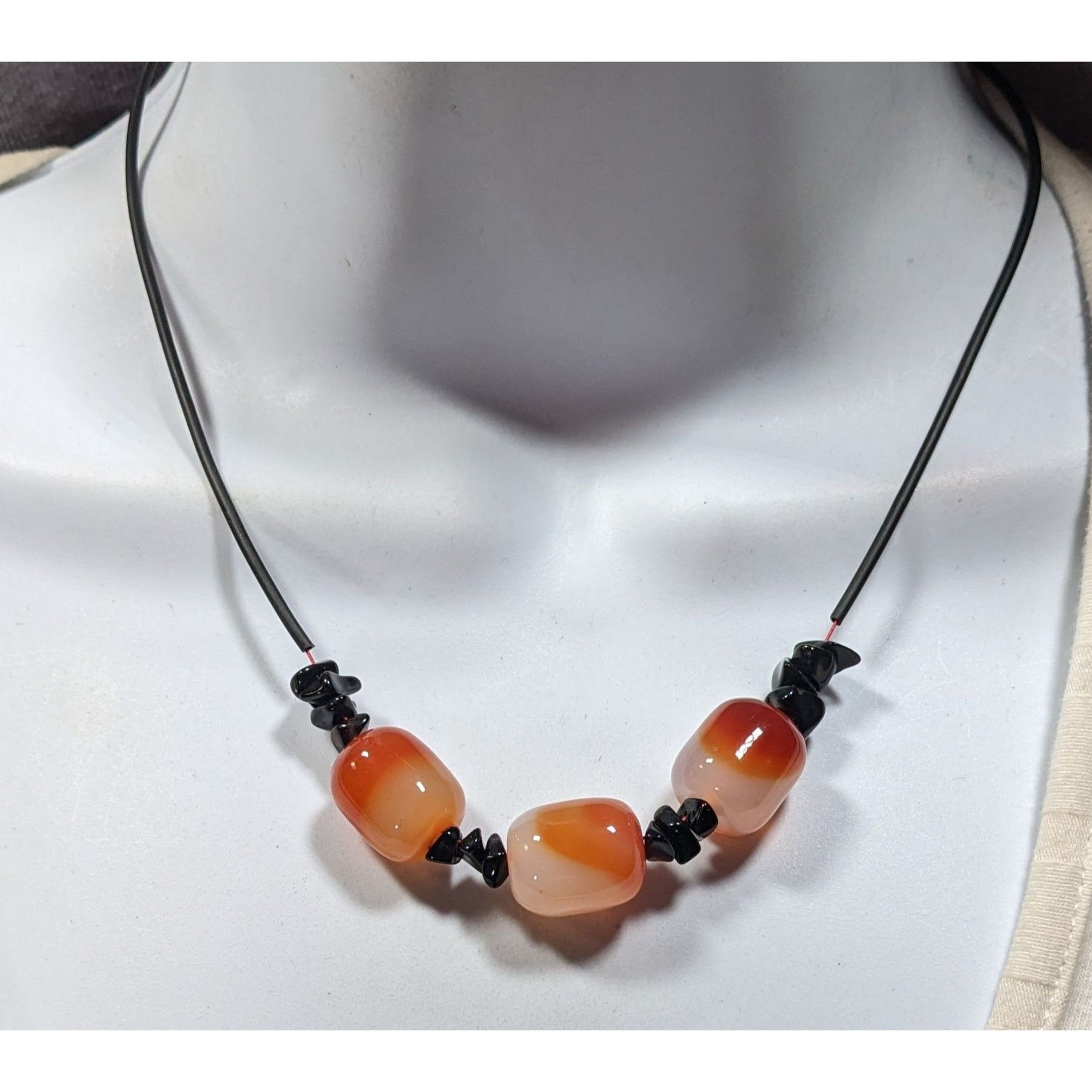 Other Handmade Carnelian Beaded Necklace With Onyx Chip Accents Size ONE SIZE - 4 Thumbnail