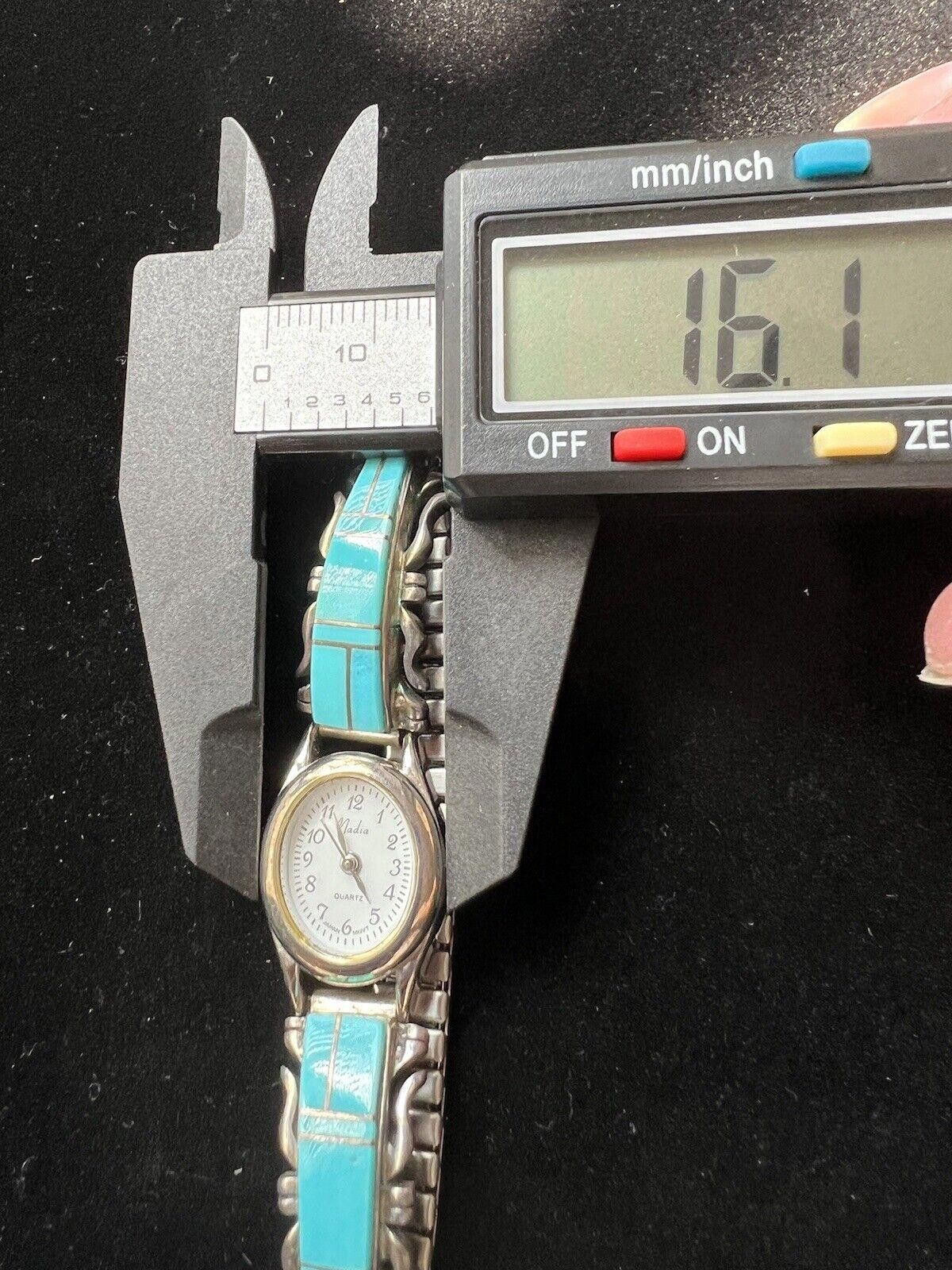 Designer Calvin Begay Navajo Turquoise Inlay Watch Working Size ONE SIZE - 2 Thumbnail