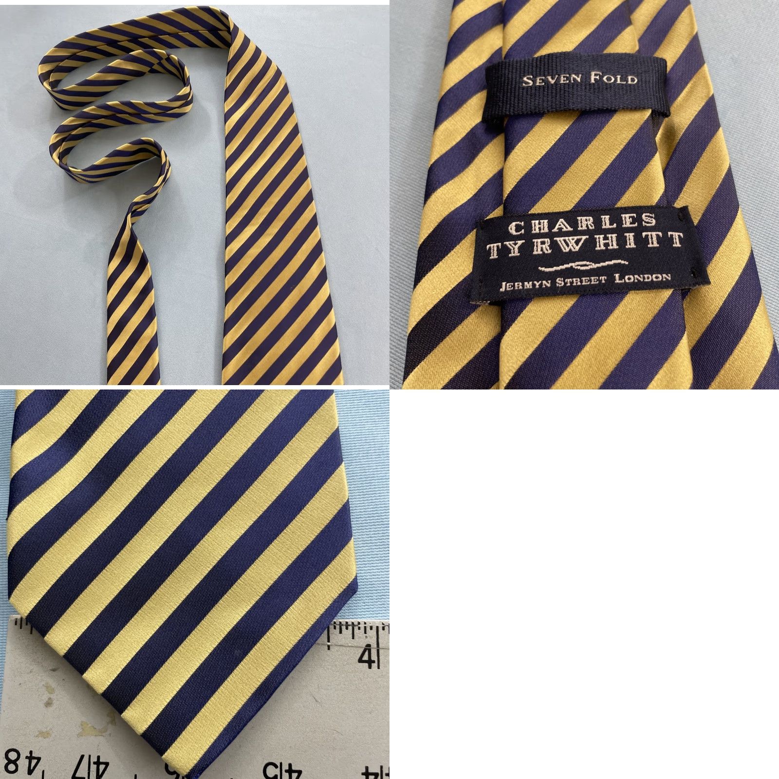 Charles Tyrwhitt Charles Tyrwhitt Seven Fold Tie Silk 3.7" x 62" Long Men Yellow Blue Stripe Handmade Tie Size ONE SIZE - 11 Thumbnail