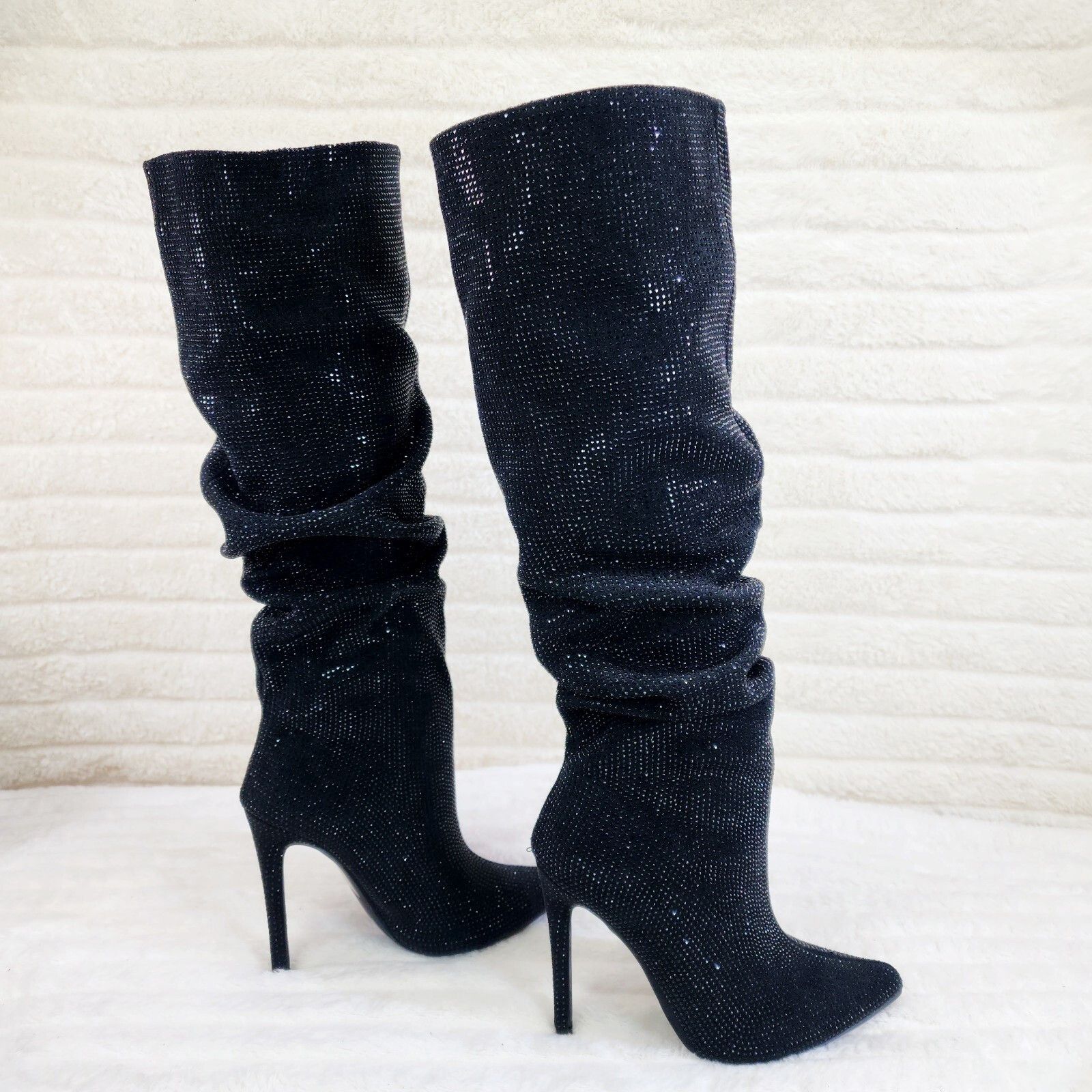 Other Radiant Black Rhinestone High Heel Stiletto Slouch Knee High Size US 6.5 / IT 36.5 - 1 Thumbnail