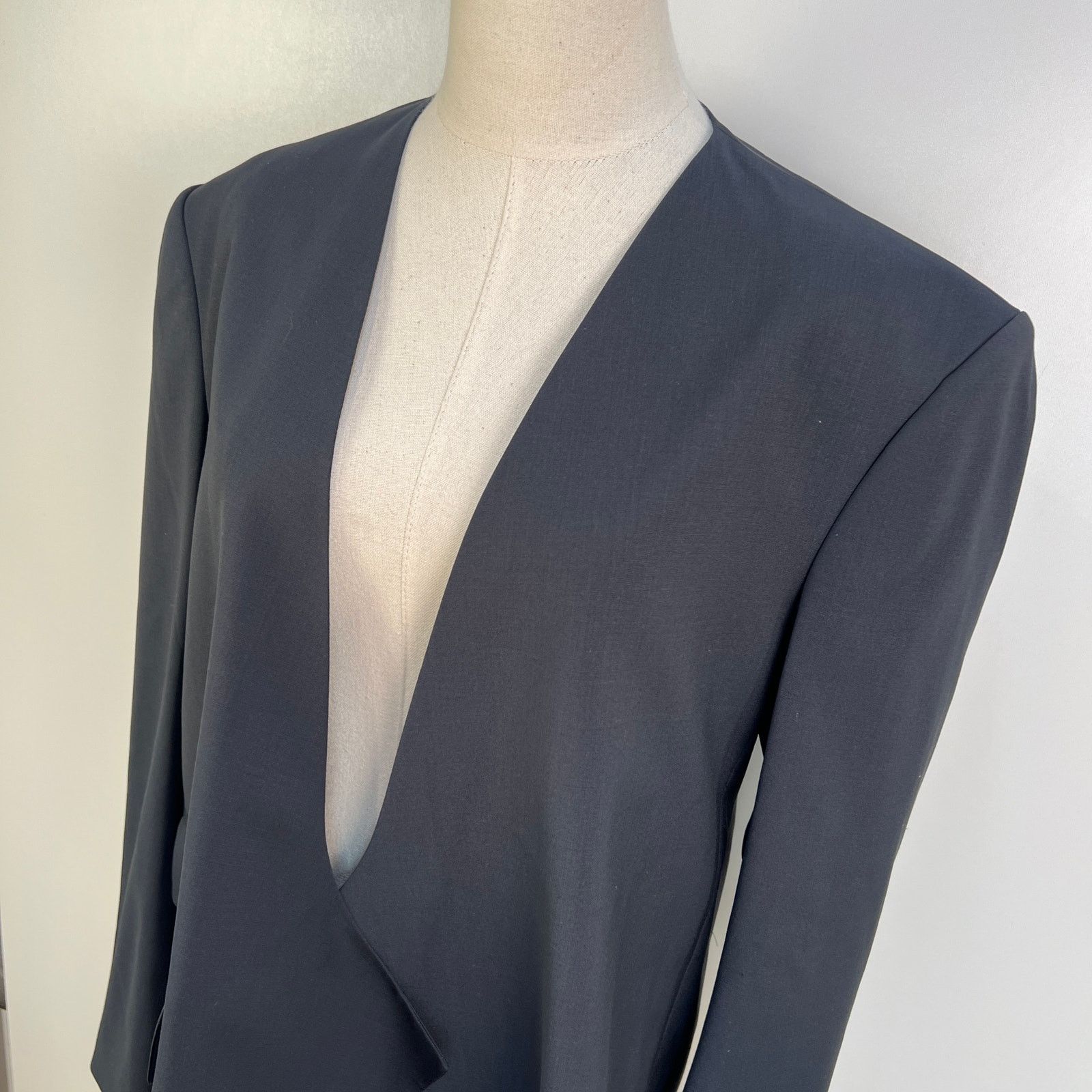 LOW CLASSIC Low Classic Curved Neck Blazer Navy Blue Size S / US 4 / IT 40 - 2 Thumbnail