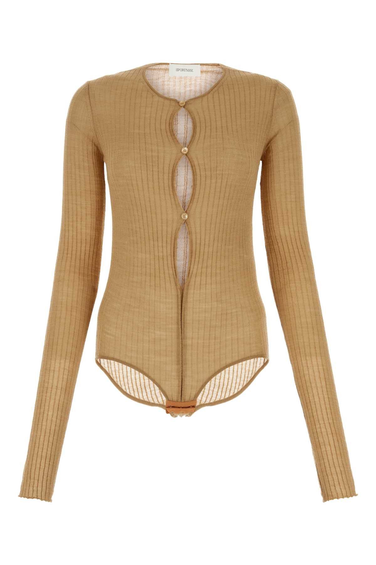 image of Sportmax Biscuit Wool Blend Dinar Bodysuit in Beige O Tan, Women's (Size Medium)