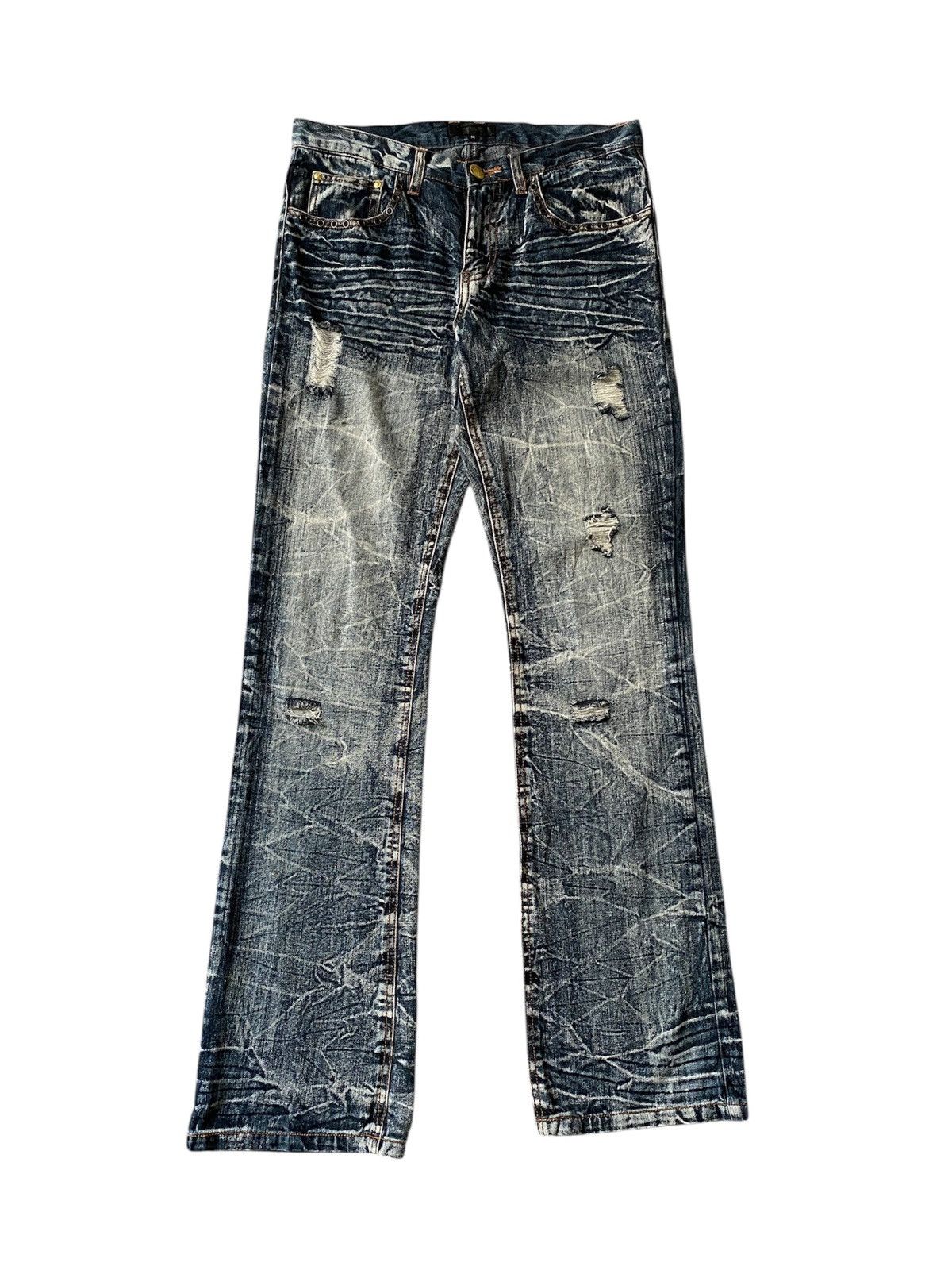 Japanese Brand Black Baccara Honey Comb Claws Mark Distressed Flare Denim Size US 30 / EU 46 - 1 Thumbnail