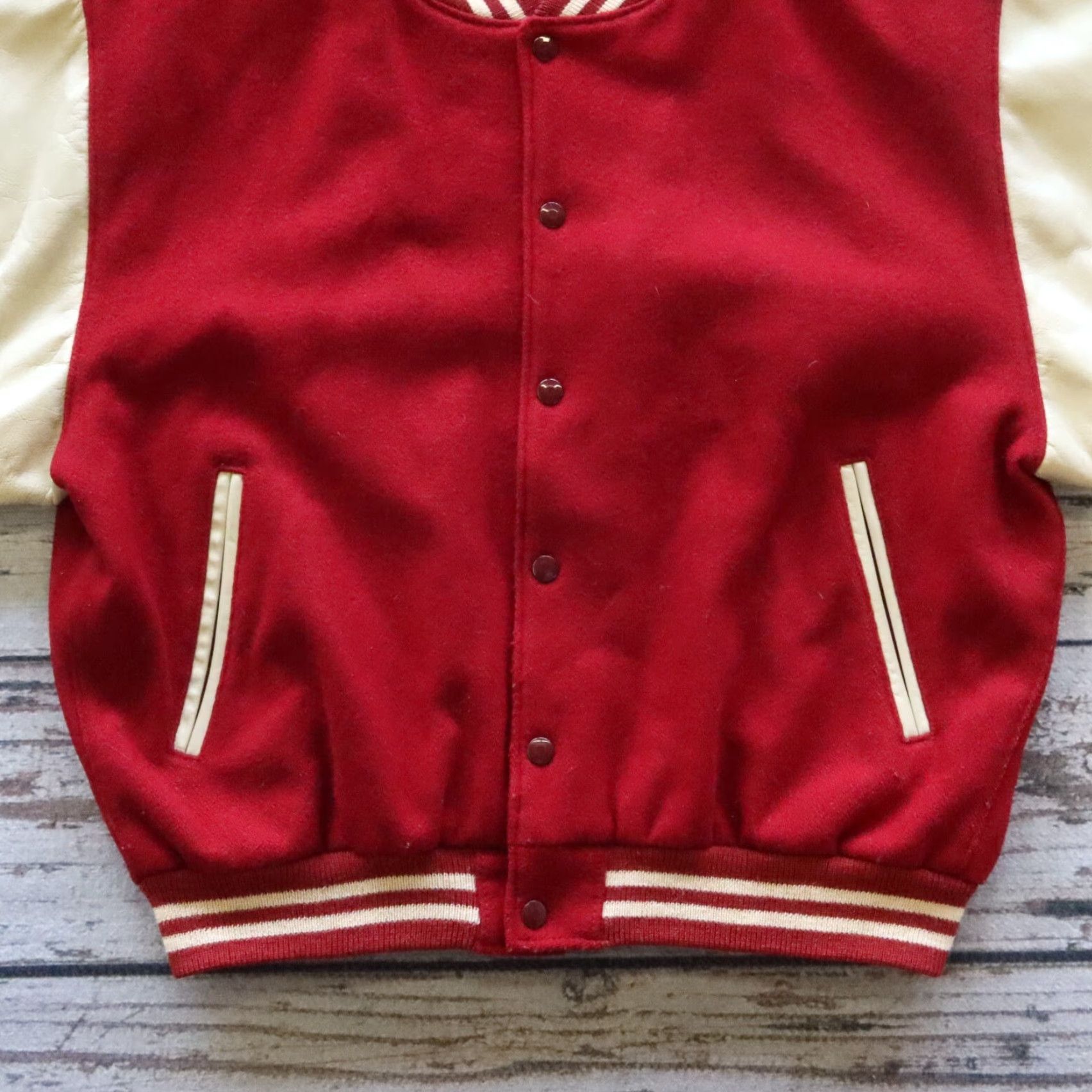 Vintage VINTAGE East West Leather Varsity Jacket Men M Red Football style USA Made in USA Size US M / EU 48-50 / 2 - 3 Thumbnail