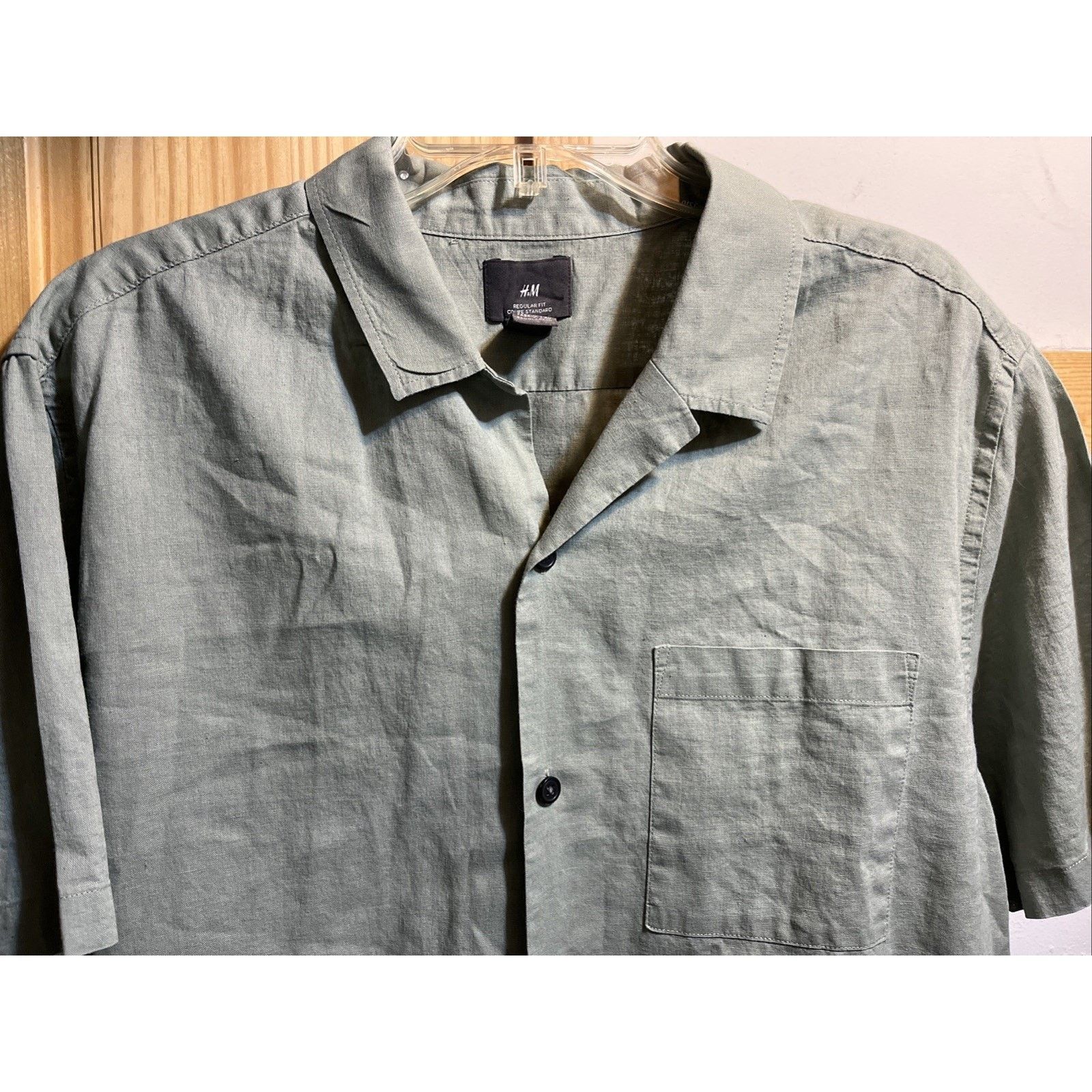 H&M H&M Men's Shirt XL Gray Linen Cotton Blend SS Button Casual Size US XL / EU 56 / 4 - 4 Thumbnail