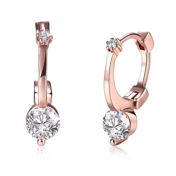 Other Rose Gold Plated Hoop Huggie w/AAA Zirconia & Latch Back Size ONE SIZE - 1 Thumbnail