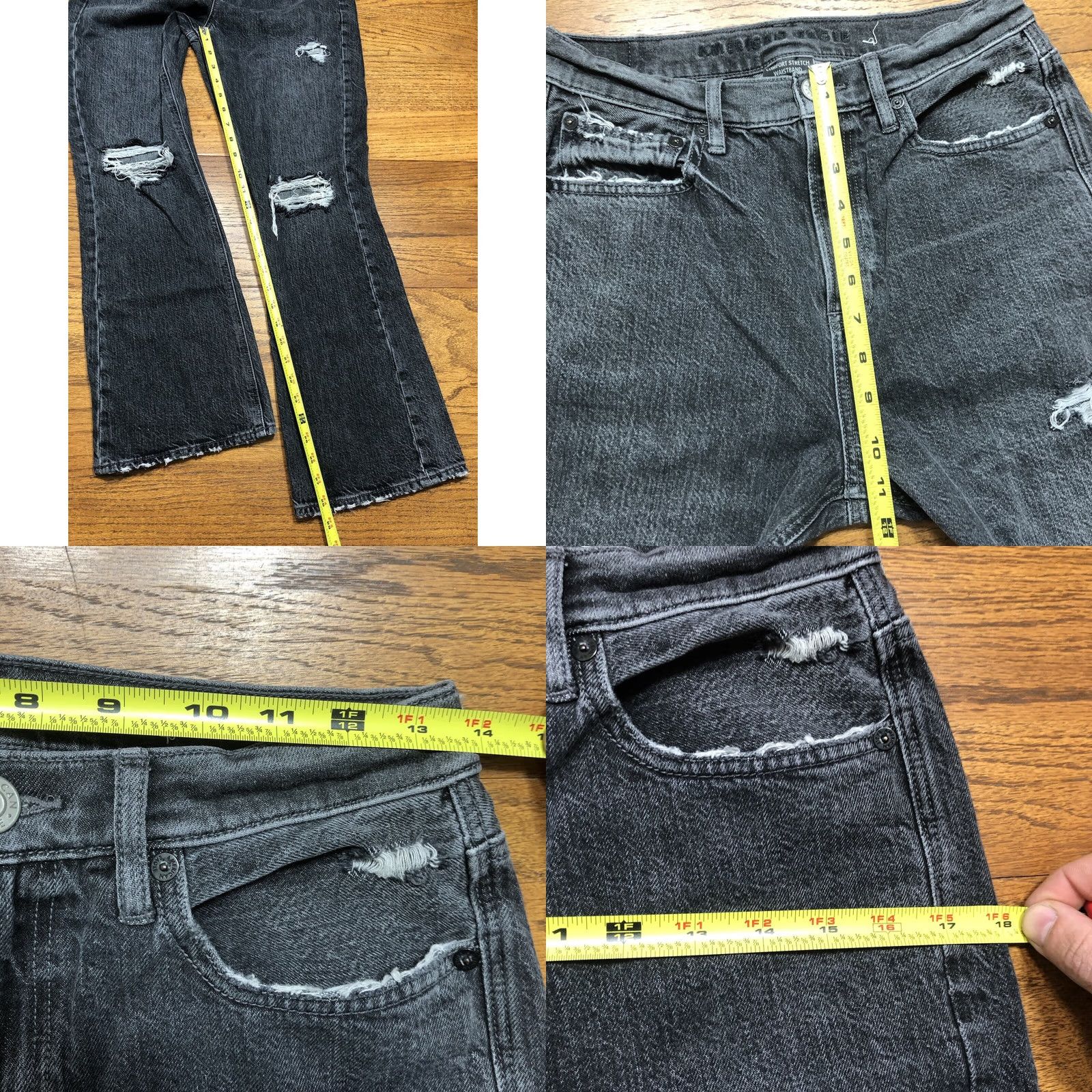 American Eagle Outfitters VINTAGE American Eagle Jeans Womens 2 Black 90s Flare Distressed Stretch Denim 28.5 Inseam Womens Size 26" / US 2 / IT 38 - 9 Thumbnail