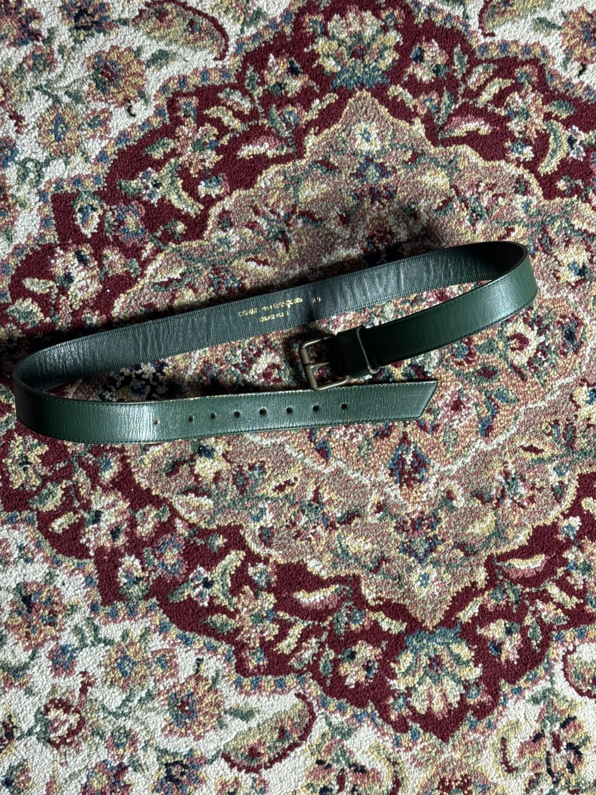 Comme des Garcons Homme Plus CDG Homme Plus Rei Kawakubo brass buckle Green leather belt Size 30 - 5 Thumbnail