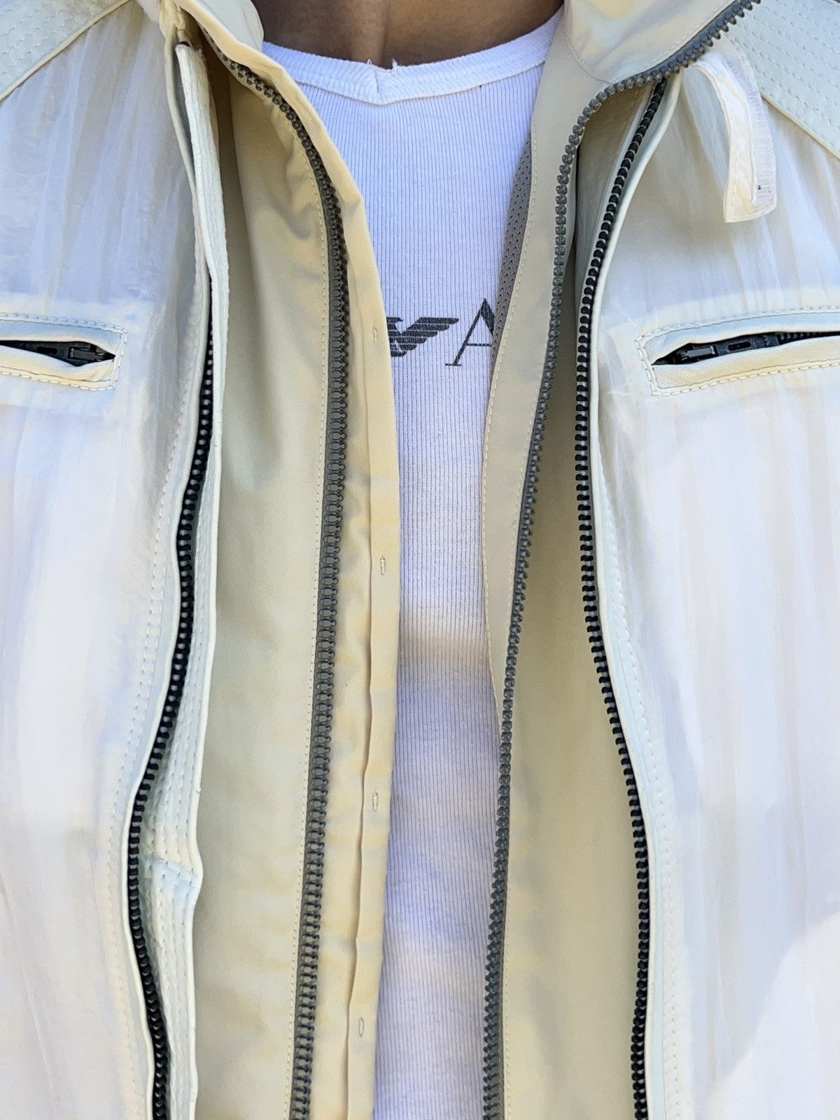 Emporio Armani Emporio Armani 2001 Leather Panelled Cafe Racer Moto Jacket Size US M / EU 48-50 / 2 - 5 Thumbnail