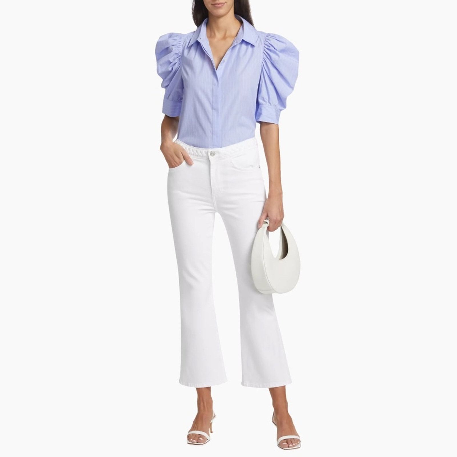Frame FRAME Braided Crop Mini Boot Cut Jeans in Blanc White Sz. 23 Size 23" - 2 Thumbnail
