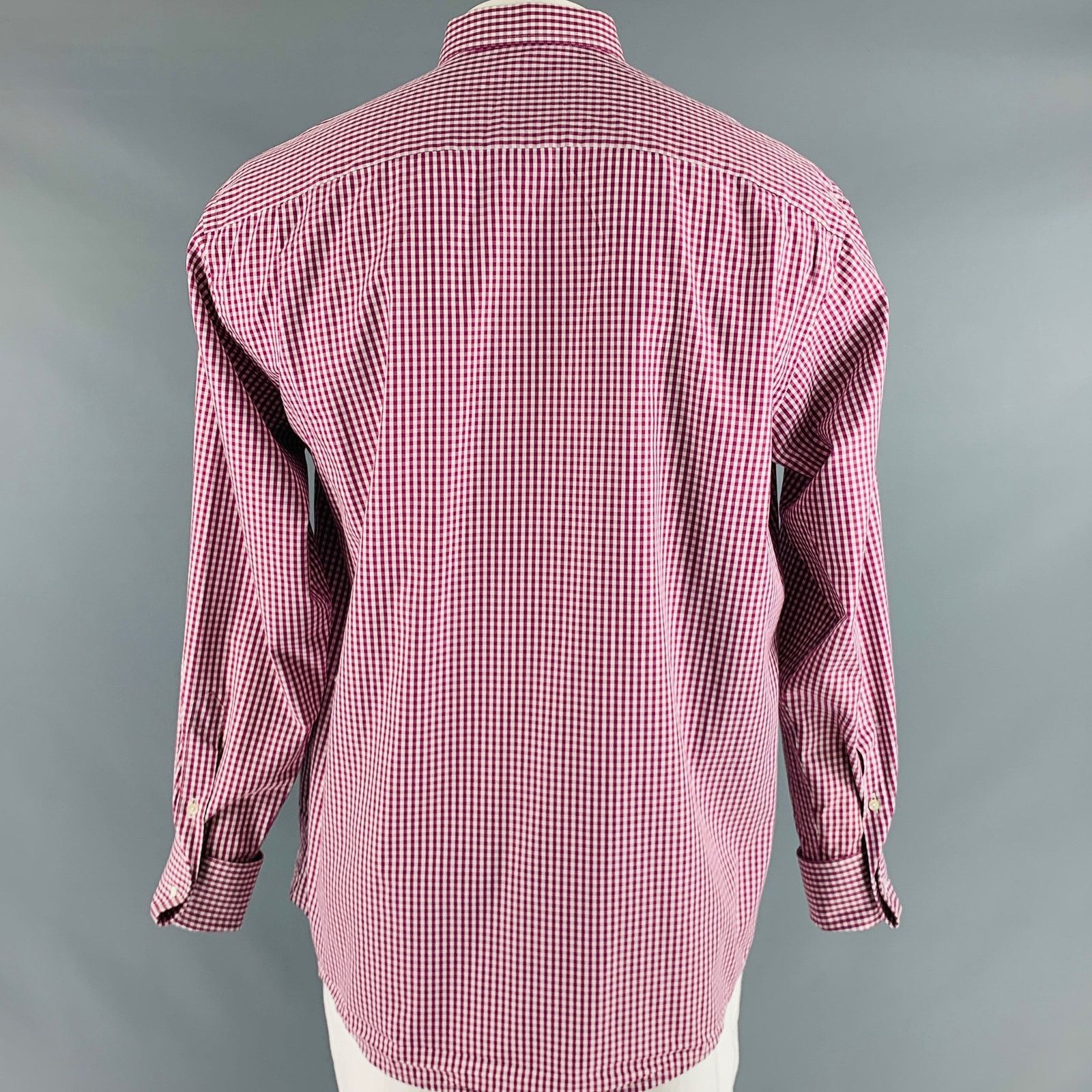 Eton Size XL Burgundy White Gingham French Cuff Long Sleeve Shirt Size US XL / EU 56 / 4 - 3 Thumbnail