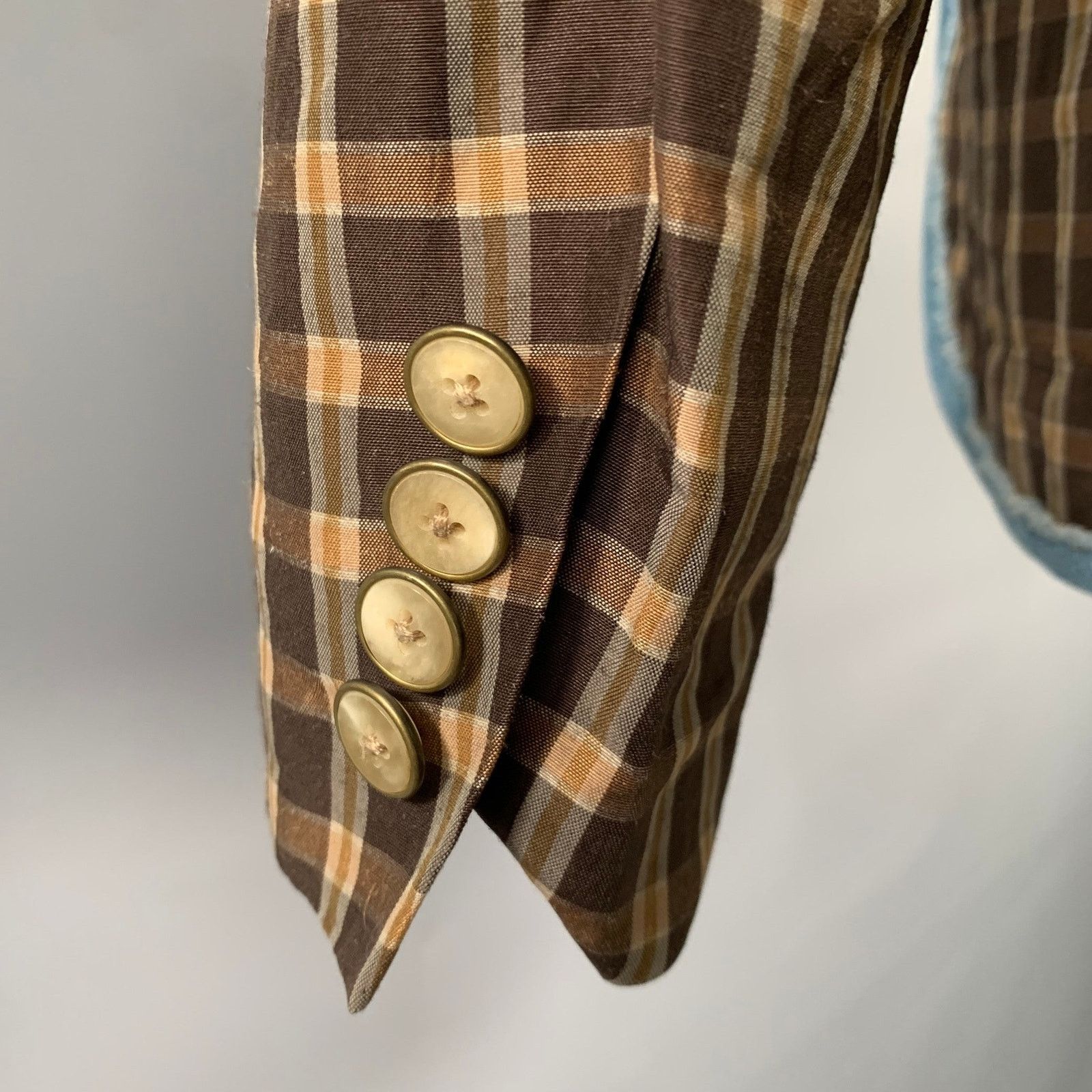 Kolor KOLOR Brown Camel Plaid Ramie Nylon Notch Lapel Sport Coat Size 38R - 5 Thumbnail