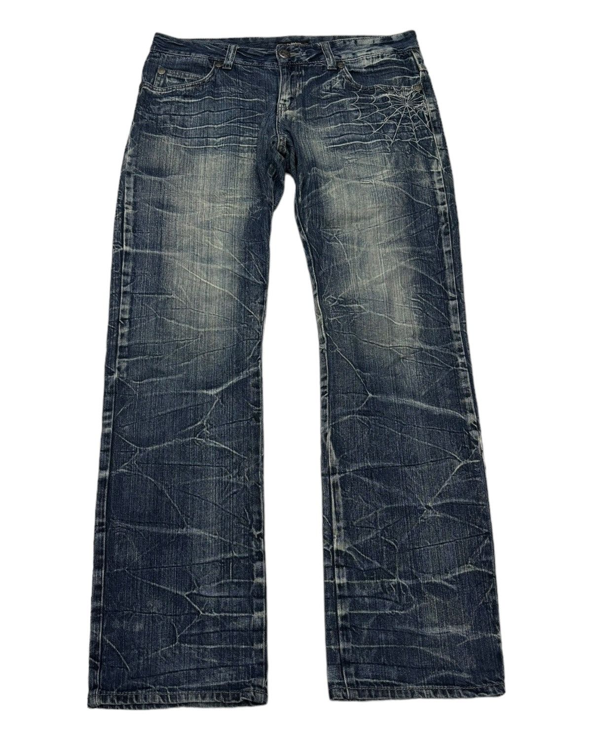 Le Grande Bleu (L.G.B.) 🔥SKULL BONES SPIDERWEB DENIM JEANS DOUBLE FOCUS Size US 35 - 1 Thumbnail