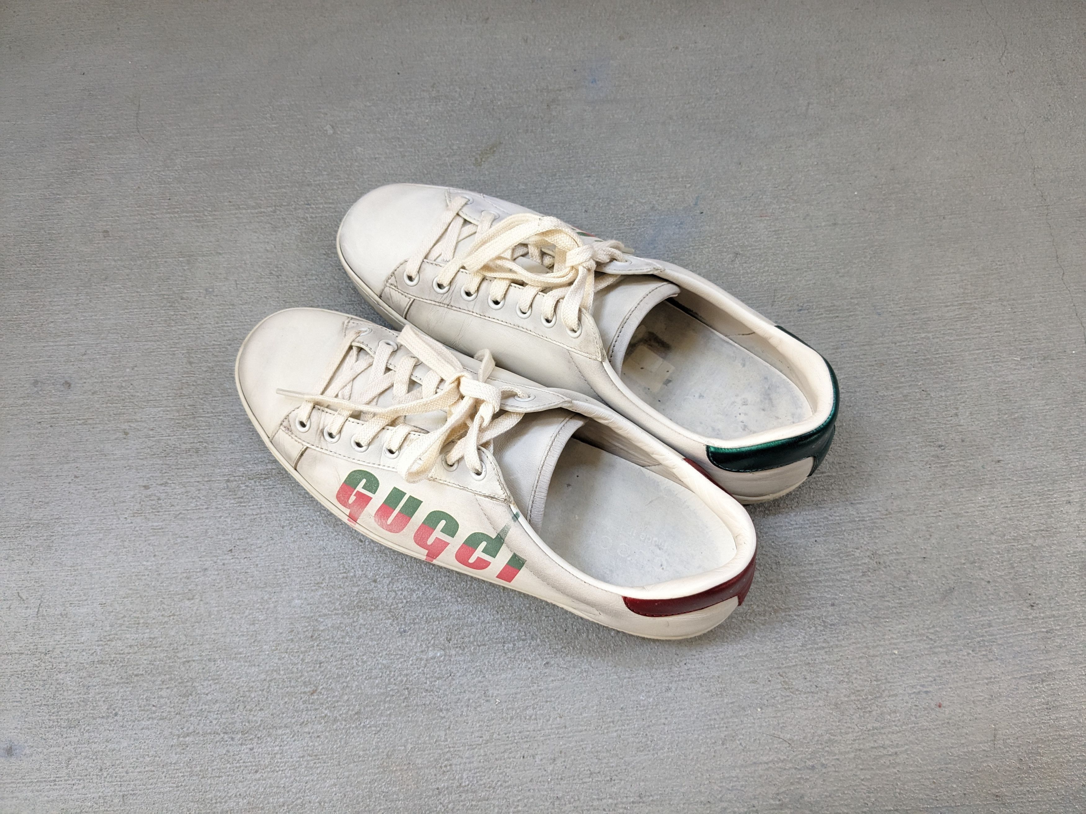 Gucci Gucci Ace Sneakers White 9 Distressed Low Tops Leather Size US 9 / EU 42 - 20 Thumbnail