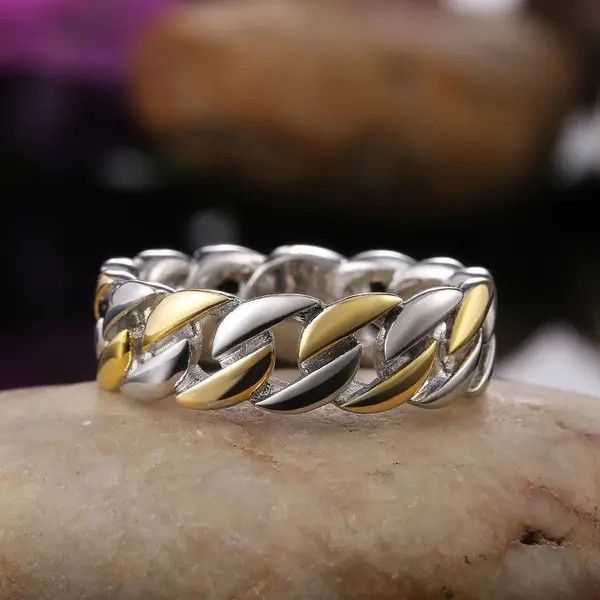 Jewelry Gold Silver Color Cuban Chain Ring (size 7-12 ) Size ONE SIZE - 1 Thumbnail