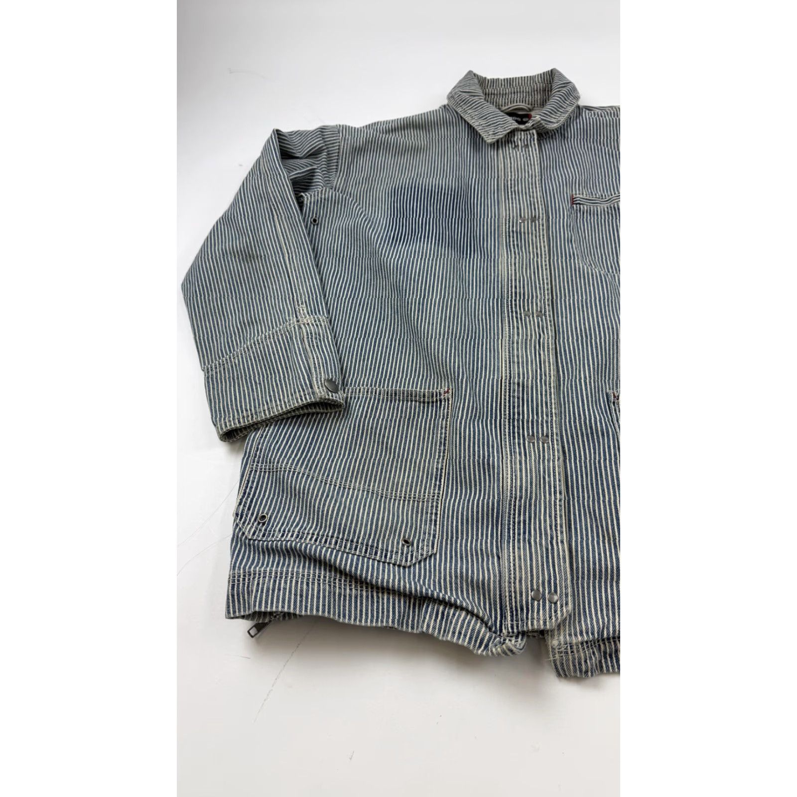 Bdg BDG Jacket Womens Large Blue Stripe Denim Chore Workwear Zip Pockets Cotton Size L / US 10 / IT 46 - 3 Thumbnail