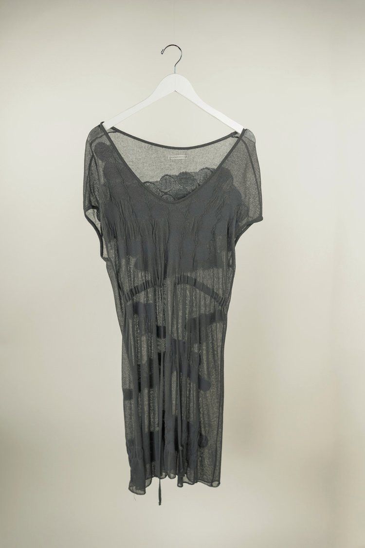 image of Sarah Pacini Grey Geometric Mesh-Knit Dress, Women's (Size Small)