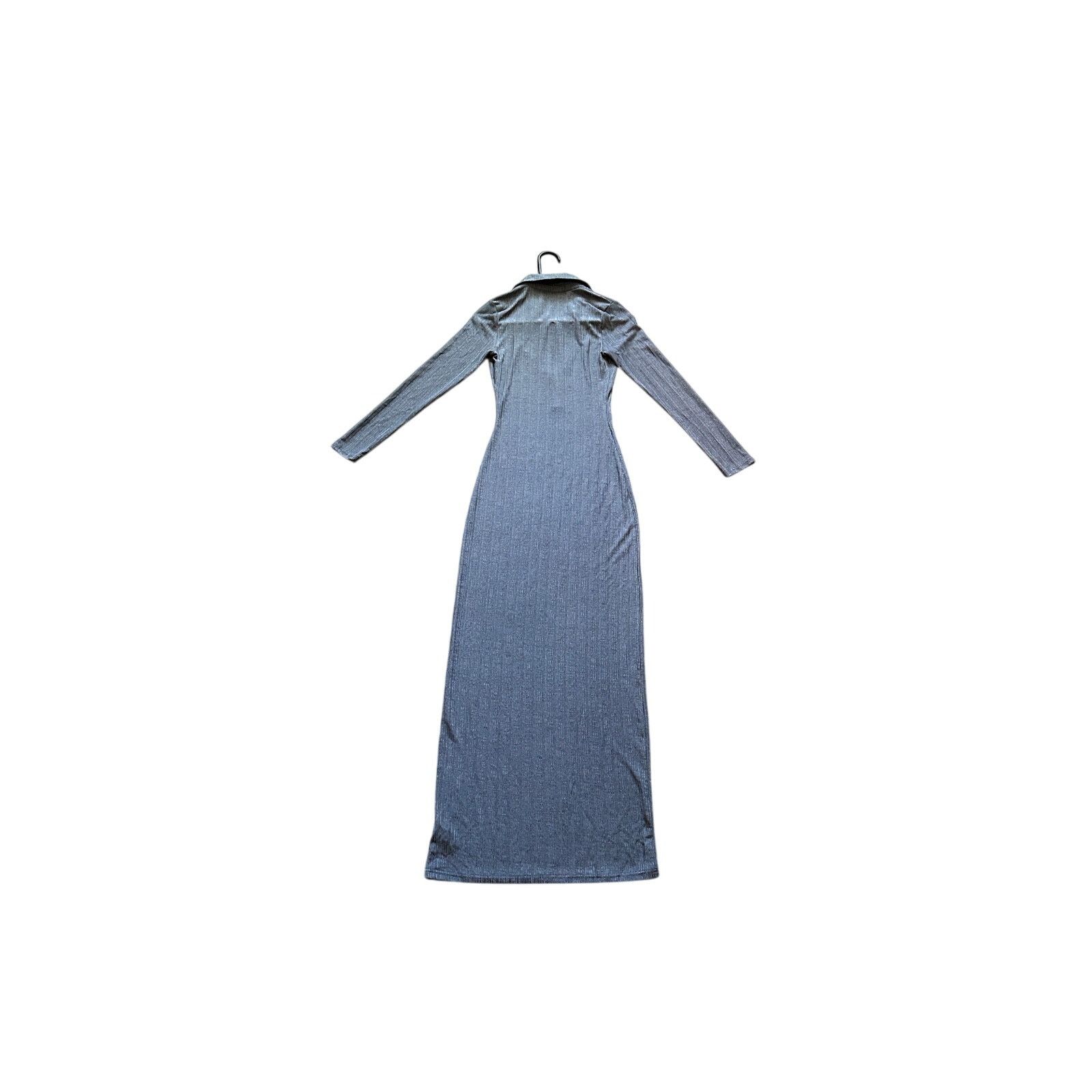 Other Micas Gray V-Neck Long Sleeve Collared Bodycon Long Dress Size S / US 4 / IT 40 - 12 Thumbnail