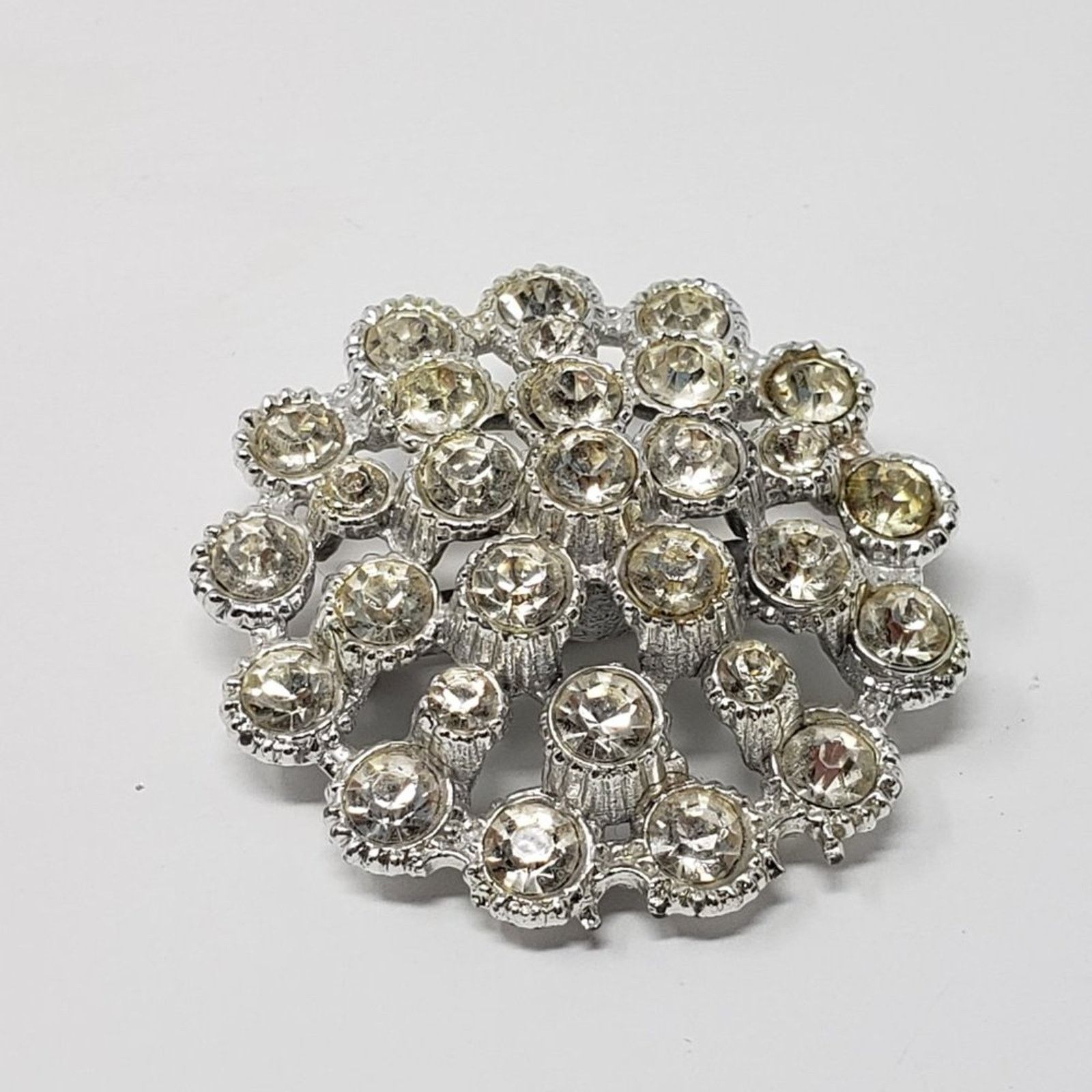 Other Silver-Tone Clear Gem Rhinestone Tiered Round Brooch Size ONE SIZE - 4 Thumbnail