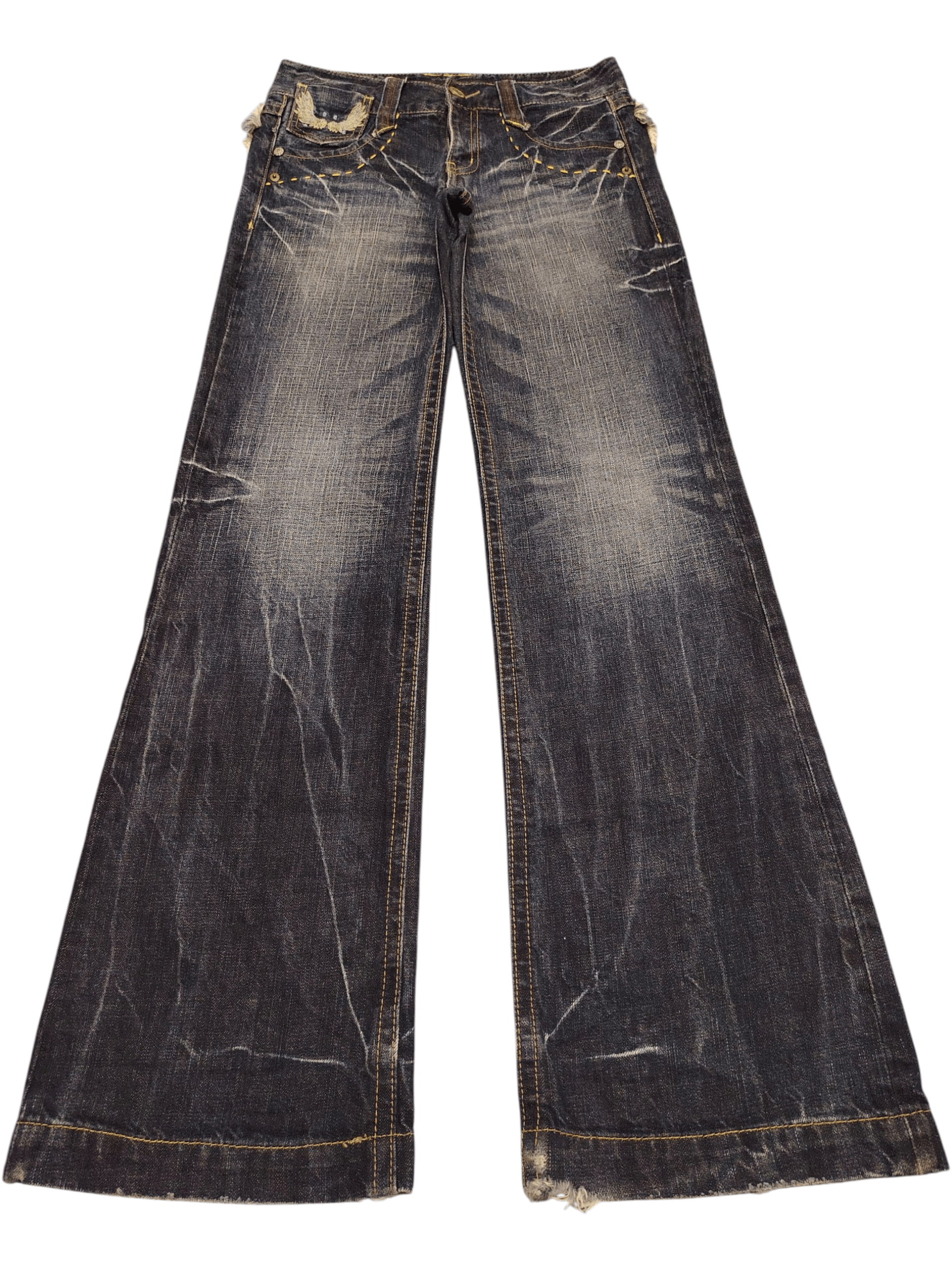 Le Grande Bleu (L.G.B.) Japanese Oririn wings embroidery back whiskers flare jeans Size US 28 / EU 44 - 2 Thumbnail