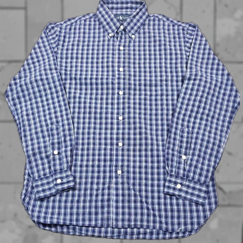 Polo Ralph Lauren VINTAGE Polo Ralph Lauren Button-Up Shirt Men L Blue Plaid Classic Fit Long Sleeve Polo Ralph Lauren Blaire Size US L / EU 52-54 / 3 - 1 Thumbnail