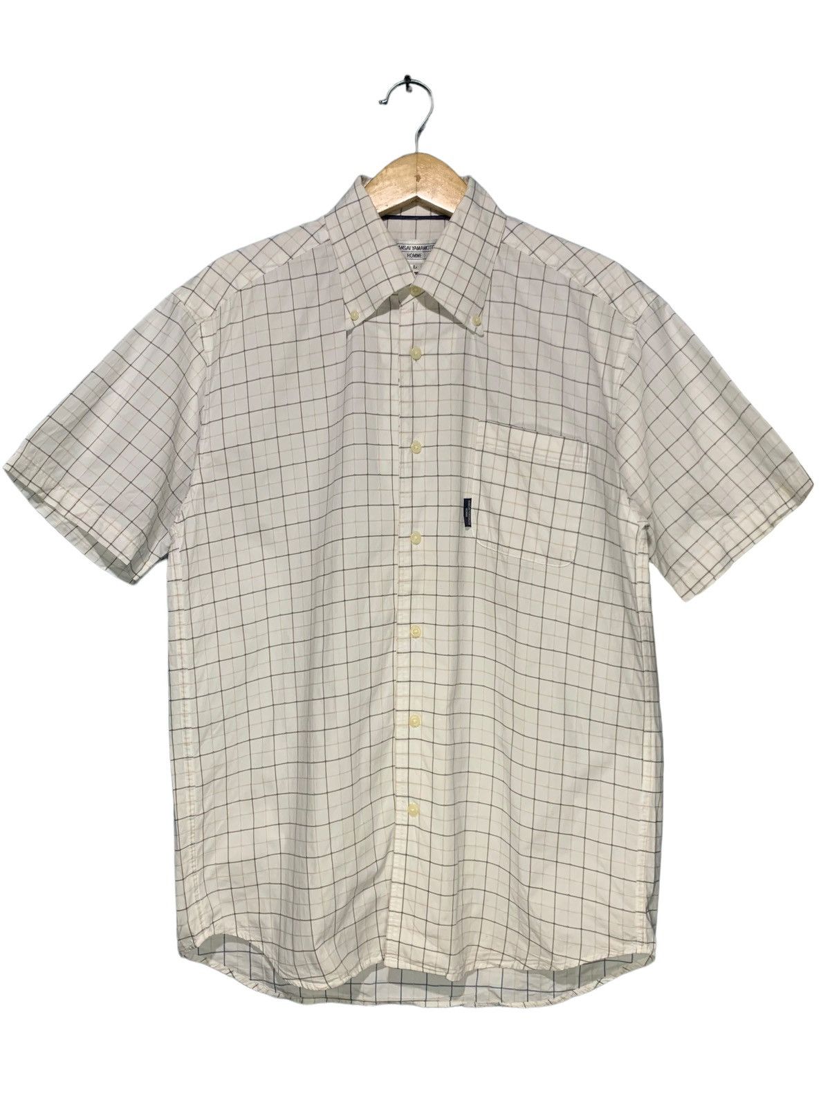 image of Kansai Yamamoto Homme Plaid Button Down Shirt in White, Men's (Size Large)