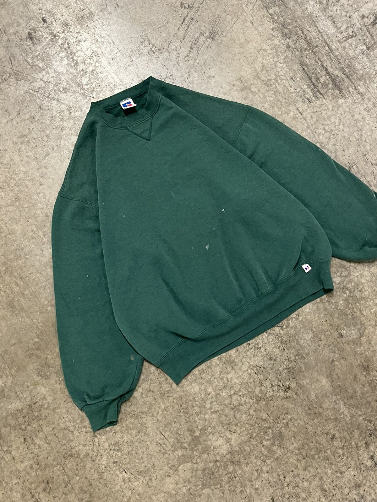Russell Athletic × Vintage Russell athletic forest green boxy fit crewneck thrashed 90s Size US XL / EU 56 / 4 - 4 Thumbnail