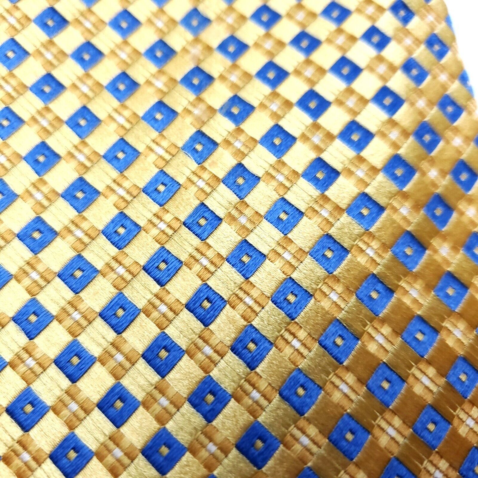 Countess Mara Countess Mara Yellow Blue Check Woven Silk Tie Size ONE SIZE - 3 Thumbnail