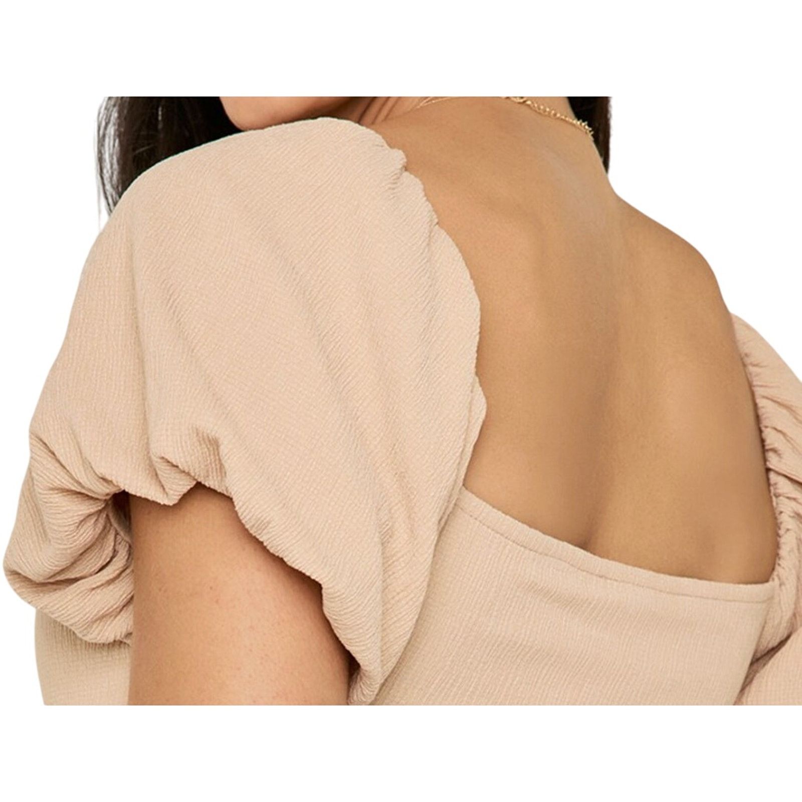 Other Francescas Beige Square Neck Puff Sleeve Knit Bodysuit Size L / US 10 / IT 46 - 3 Thumbnail