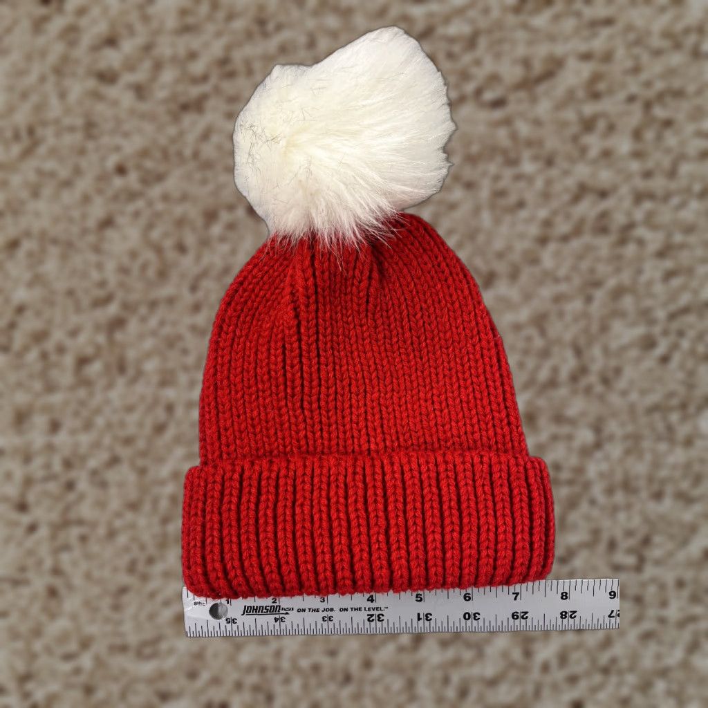 Doublet La Hearts Beanie Toque Womens One Size Red Knit Faux Fur Pom Ski Seasonal Beanie Adult Women Red La Hearts Winter Hats Size ONE SIZE - 1 Thumbnail