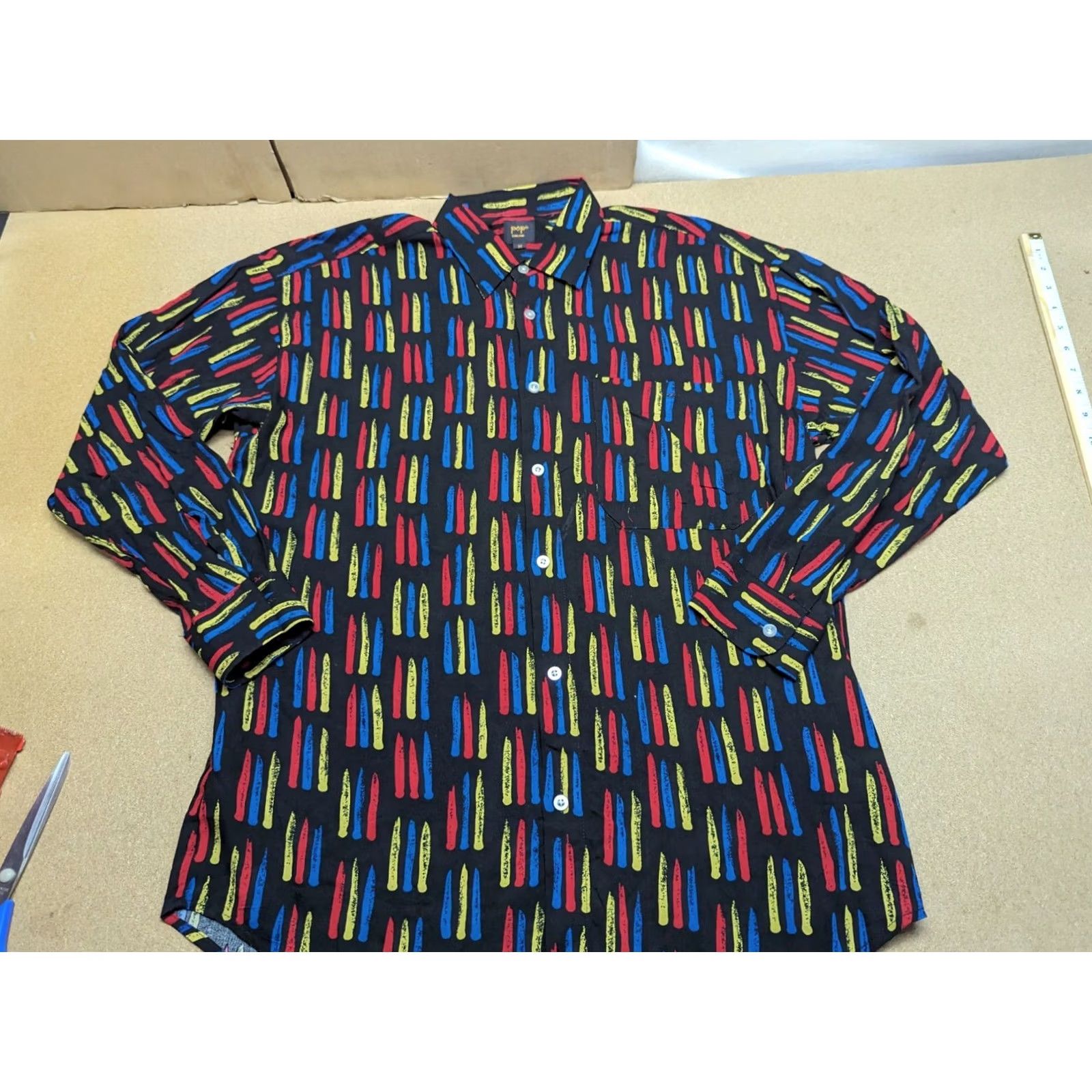 Vintage Pop England Button-Up Shirt Mens Size M Short Sleeves Striped Viscose Size US M / EU 48-50 / 2 - 2 Thumbnail