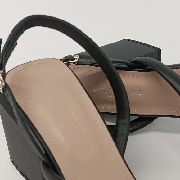 Lafayette 148 LAFAYETTE 148 Black Calfskin Leather Heeled City Sandals -38 Size US 8 / IT 38 - 11 Thumbnail