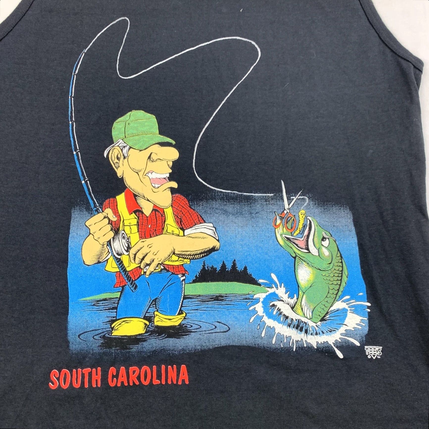TEE JAYS VINTAGE South Carolina Fishing Tank Top Adult Large Black Outdoors Nature 90s 80s Mens Tank Top Size US L / EU 52-54 / 3 - 2 Thumbnail