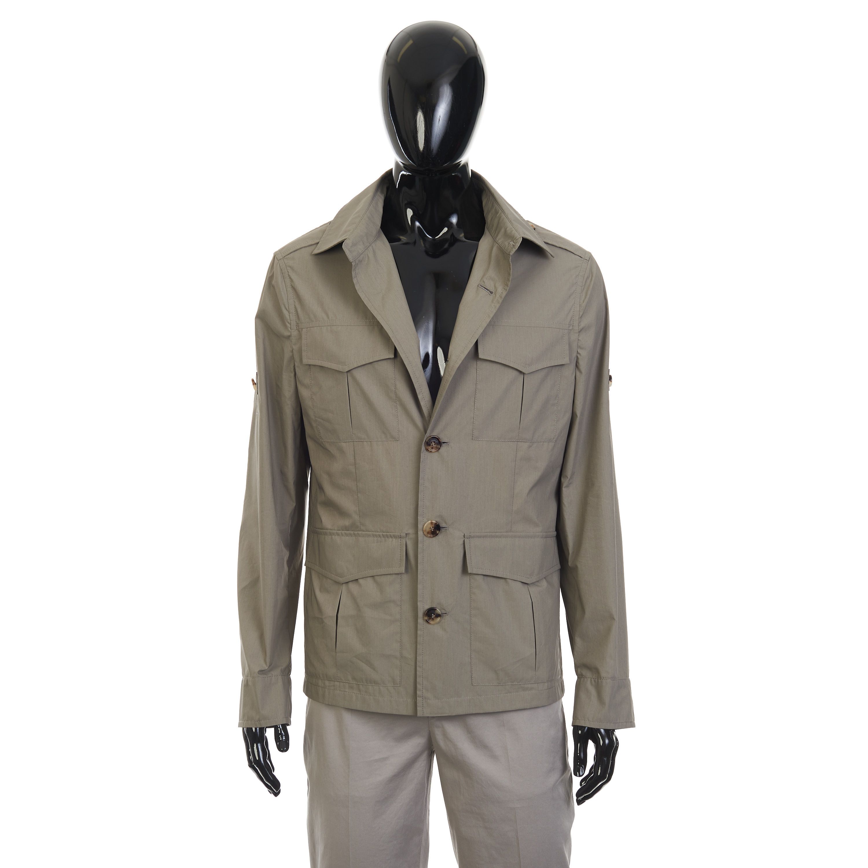 Brunello Cucinelli Khaki Waterproof Jacket - Cotton Canvas, Multi Pockets Size US L / EU 52-54 / 3 - 9 Thumbnail