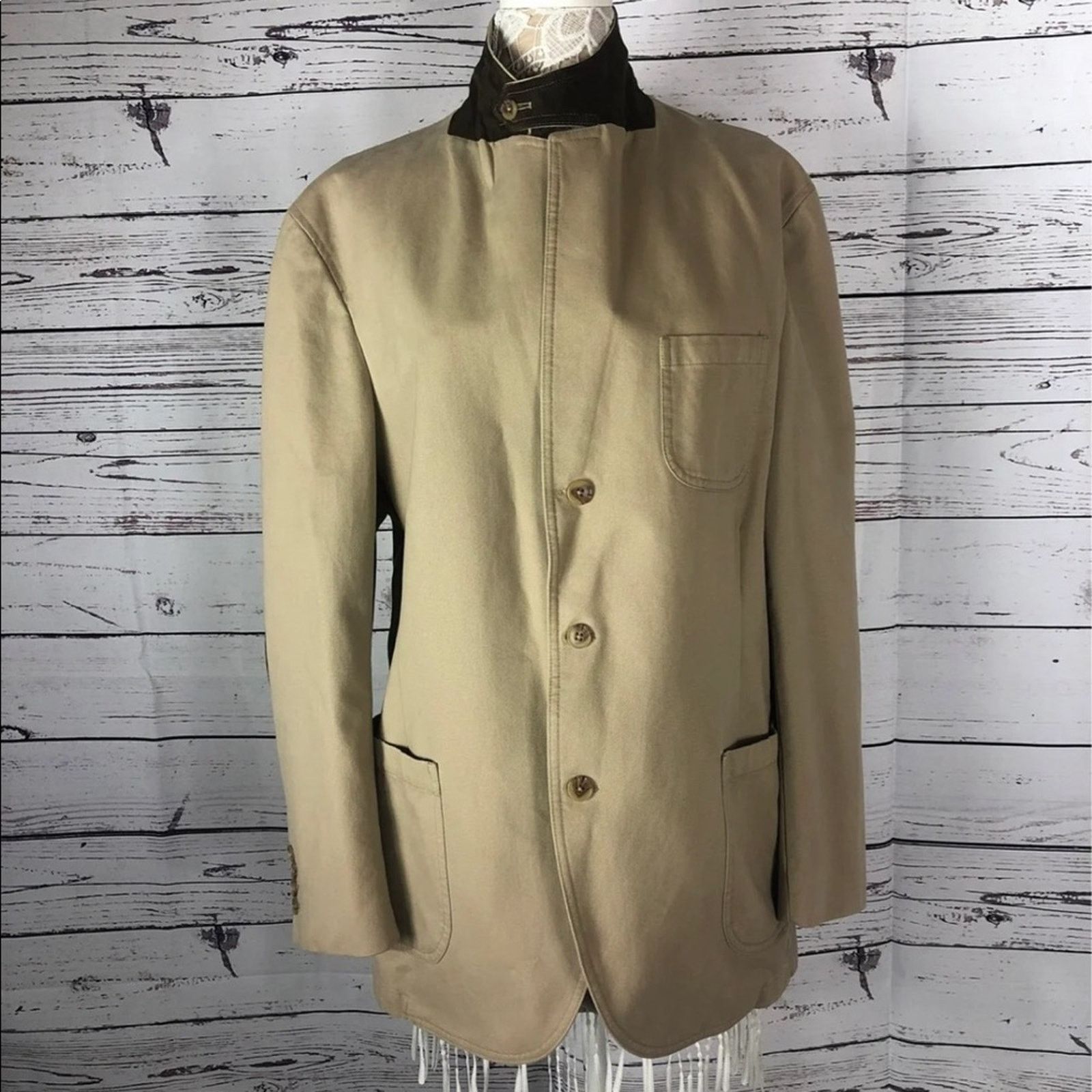 Lands' End Barn coat stand collar patch elbow Khaki Lands' End 44 R Size US L / EU 52-54 / 3 - 15 Thumbnail