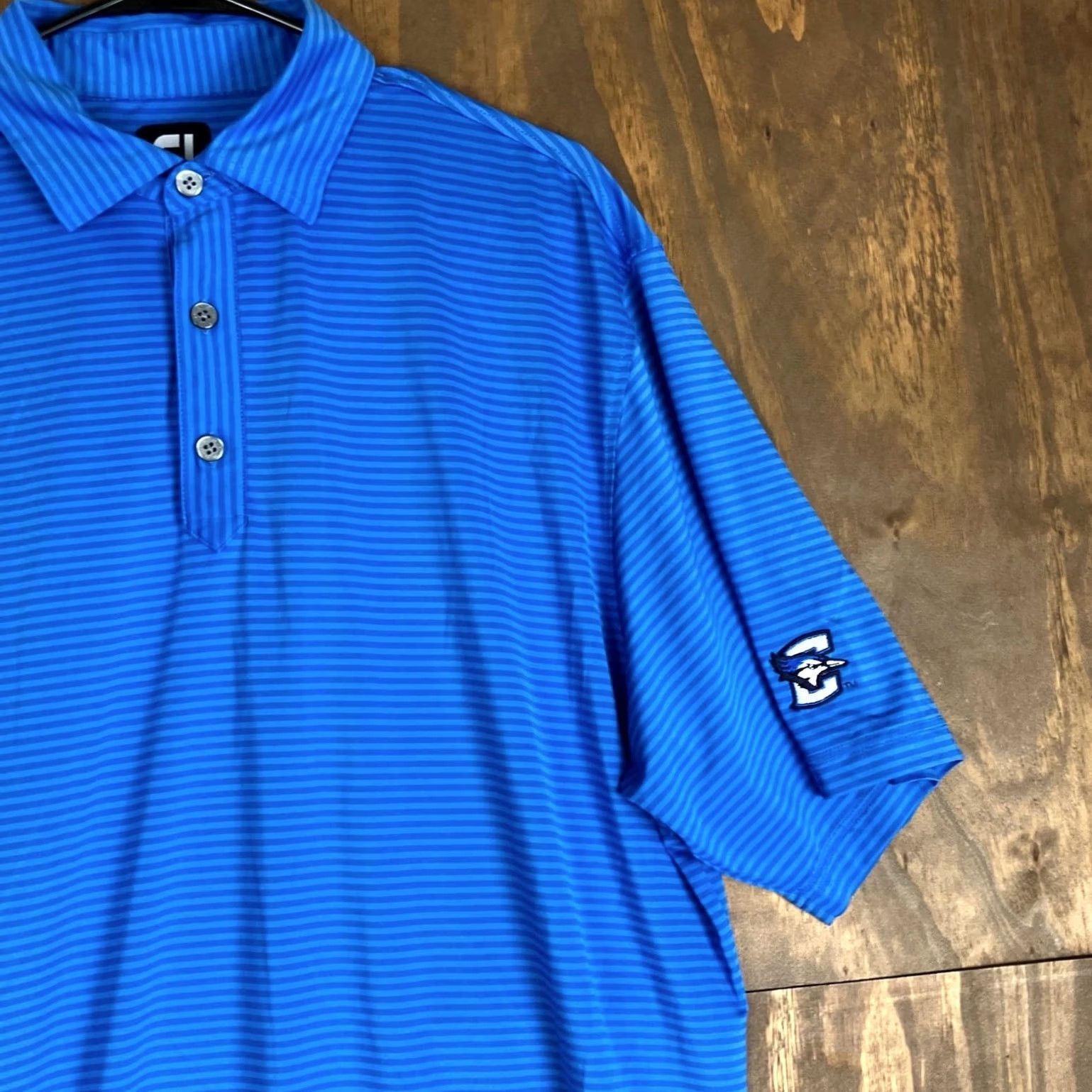Footjoy FootJoy Mens Shirt Polo Striped Short Sleeve Button-Down Collared Athletic Breathable Quick Dry L Blue Size US L / EU 52-54 / 3 - 5 Thumbnail