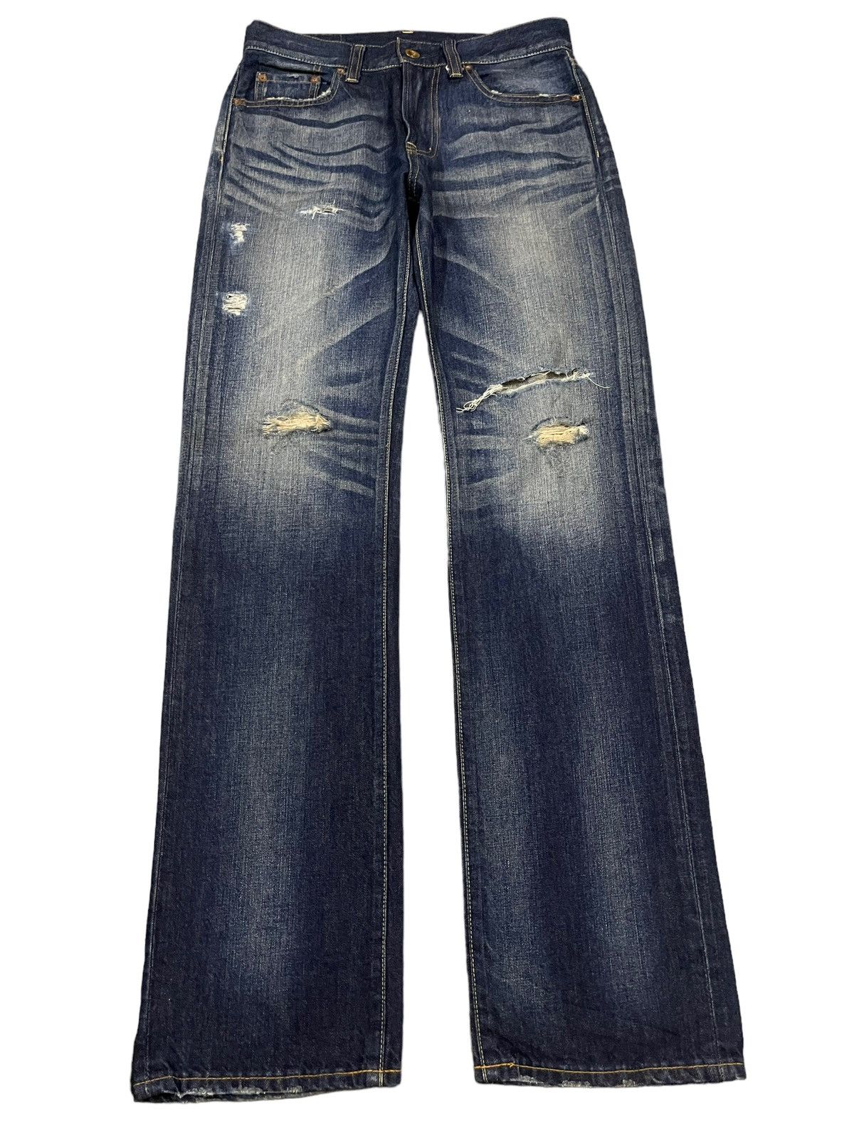 Jun Takahashi Vintage Japanese Uniqlo Blue Wash Distress Loose Jeans Size US 30 / EU 46 - 1 Thumbnail