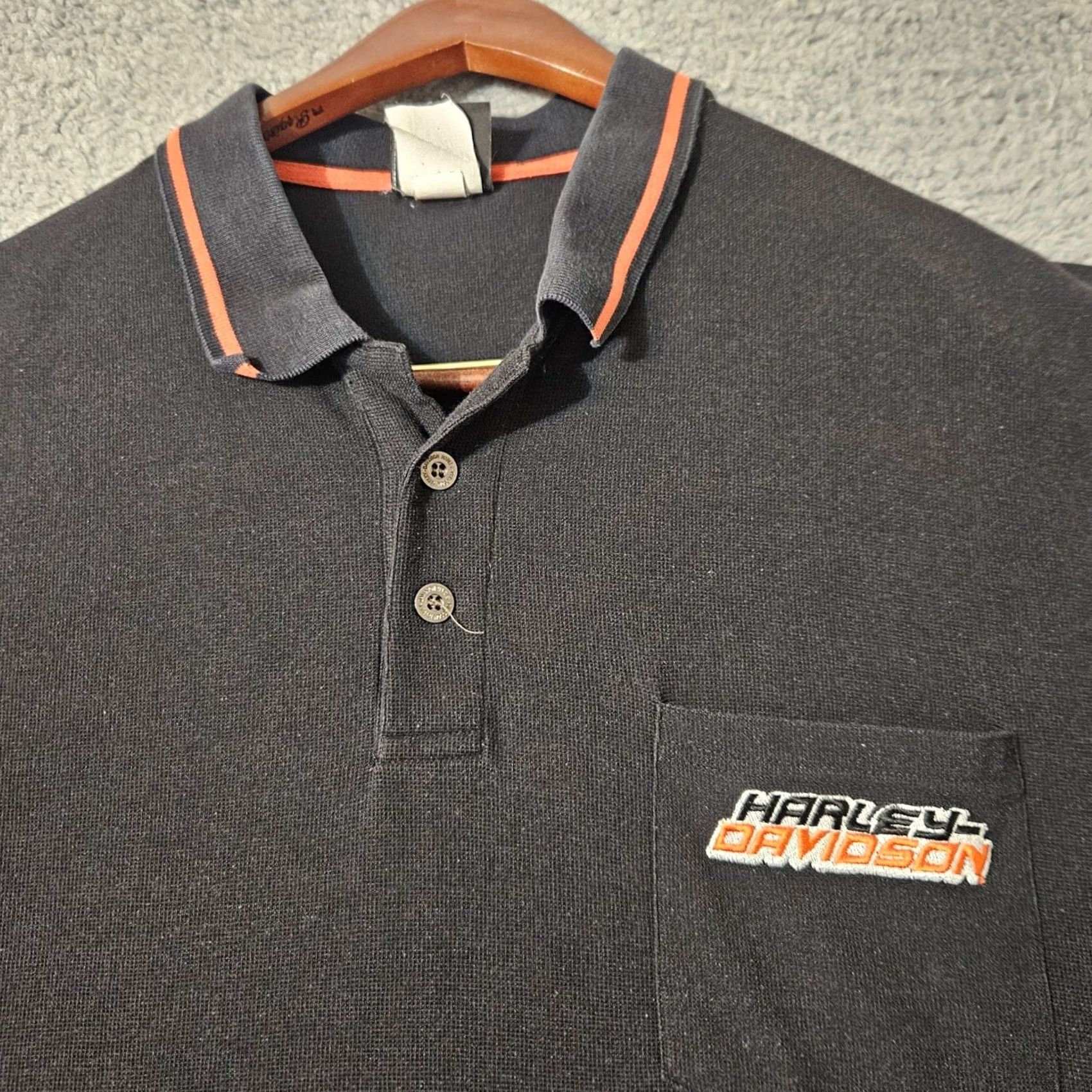 Harley Davidson Harley-Davidson Polo Shirt - Mens 2XL Black Orange Buffalo New York Logo Pocket - 2XL Size US XXL / EU 58 / 5 - 2 Thumbnail