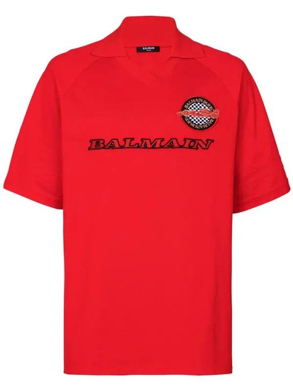 o1s1wg110925 Logo Patch Cotton Polo Shirt in Red