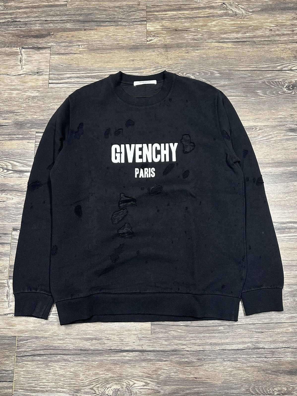 Givenchy Paris Distressed Hole Crewneck