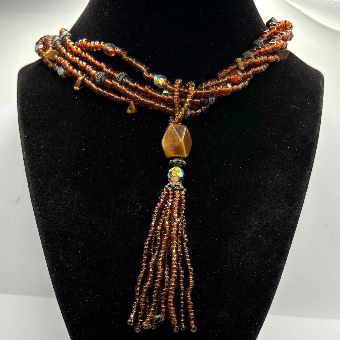 Other Brown Beaded Tassel Necklace Size ONE SIZE - 1 Thumbnail