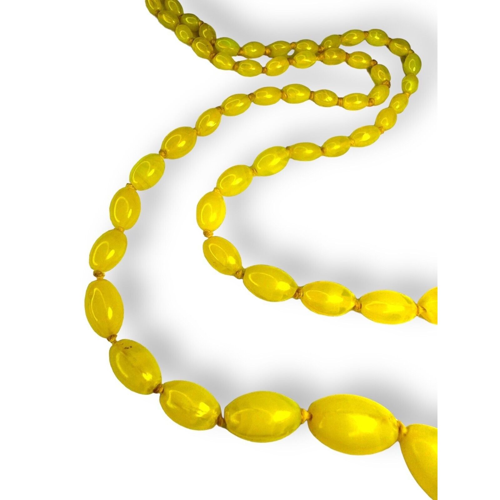 Other Vintage Neon Yellow Art Glass Necklace 30" Cadmium Glow Knot Size ONE SIZE - 6 Thumbnail