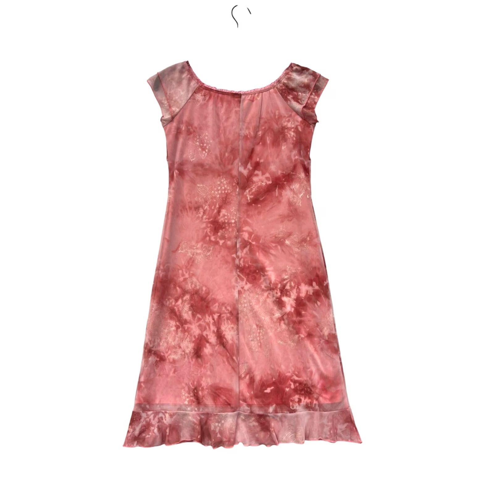 Pinko Women’s Pink Dress with Ruffles Cap Sleeves Scoop Neck Knee Length Large Taboo Printed Tie-Dye Floral 6091 Womens Size L / US 10 / IT 46 - 2 Thumbnail
